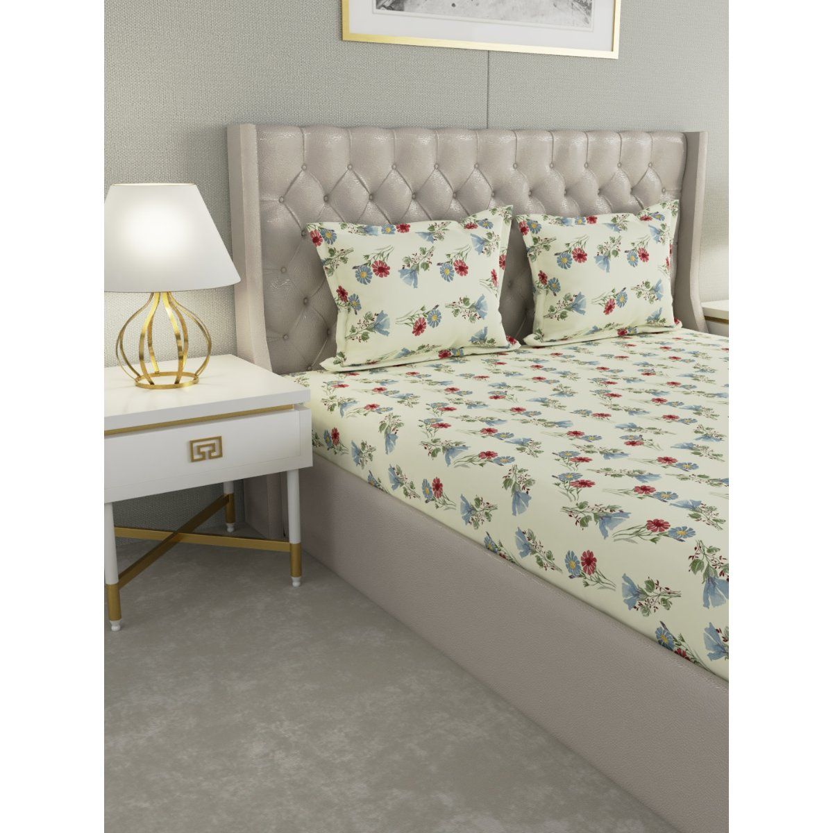 Buy RAYMOND HOME 104 TC Cotton White Double Bedsheet With 2 Pillow Covers Online