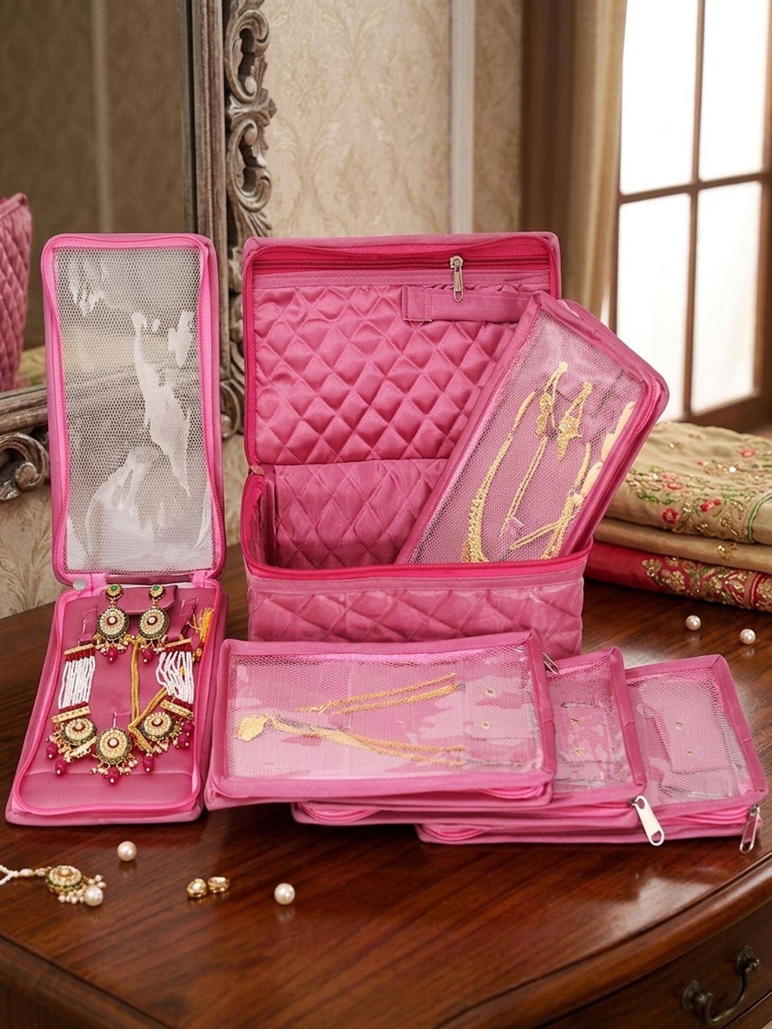 atorakushon Jewellery Organizer Makeup Pouch for Necklace & Earrings - Pink