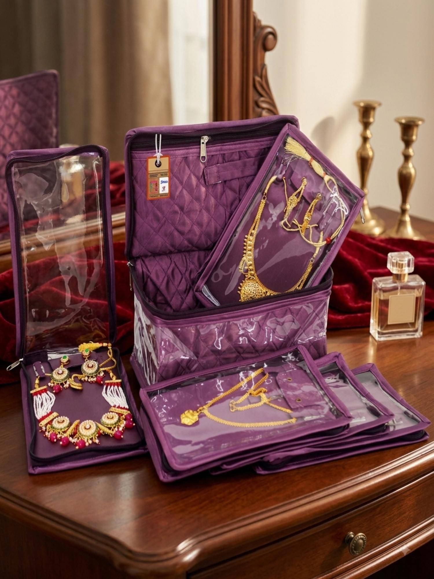 atorakushon Jewellery Organizer Makeup Pouch for Necklace & Earrings - Purple