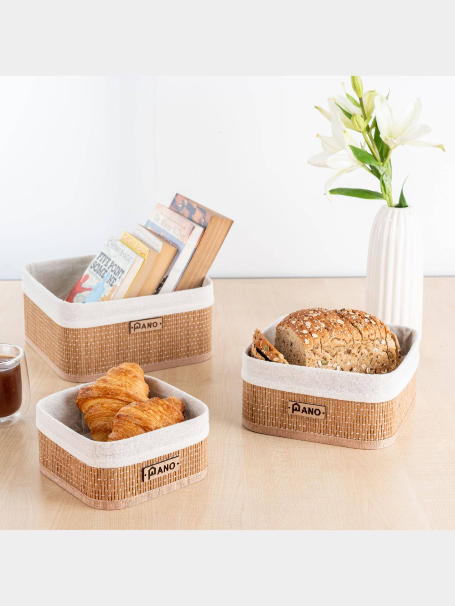 PANO Square Woven Storage Basket - Brown & Beige (Set of 3)