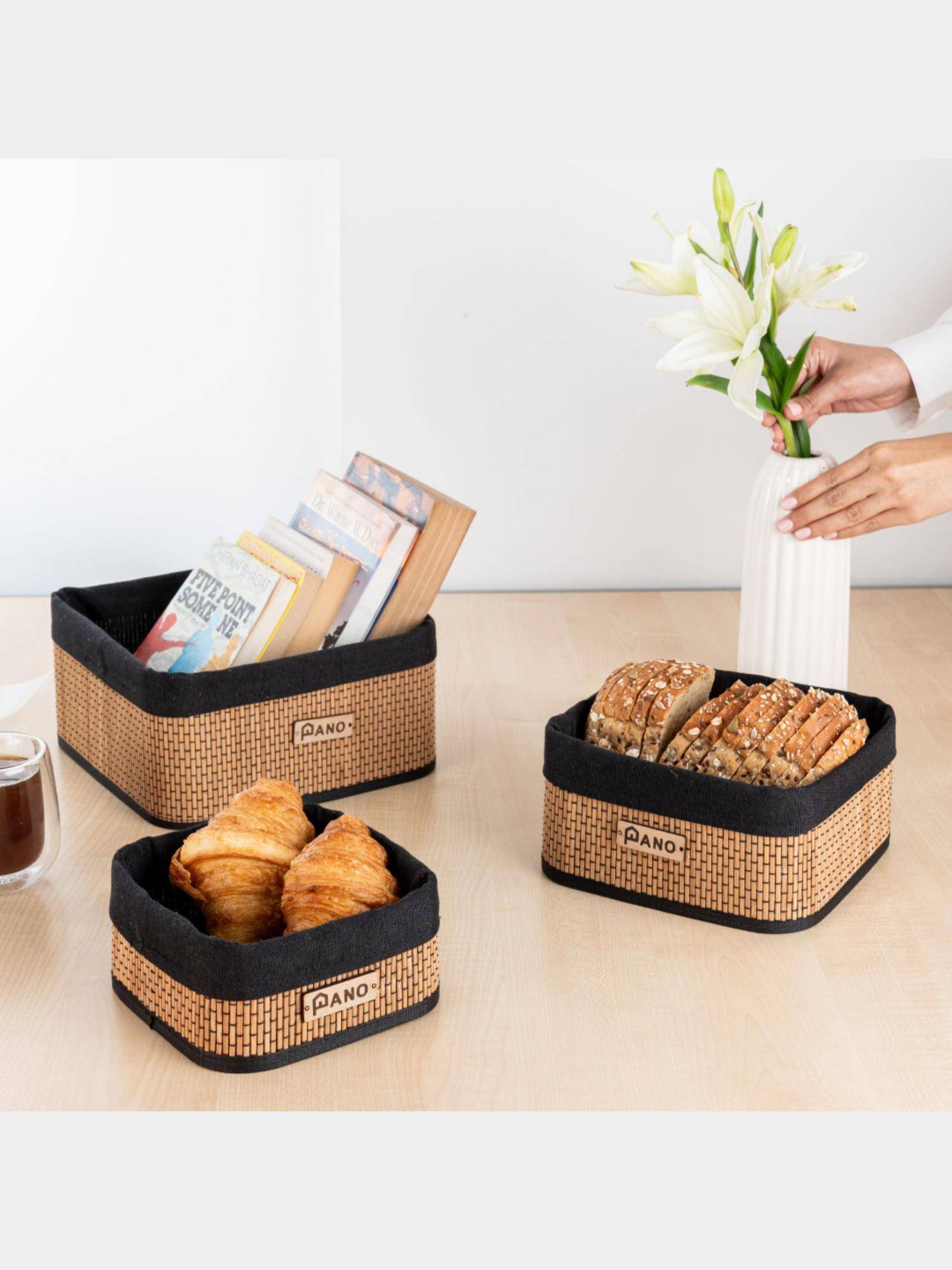 PANO Square Woven Storage Basket - Brown & Black (Set of 3)