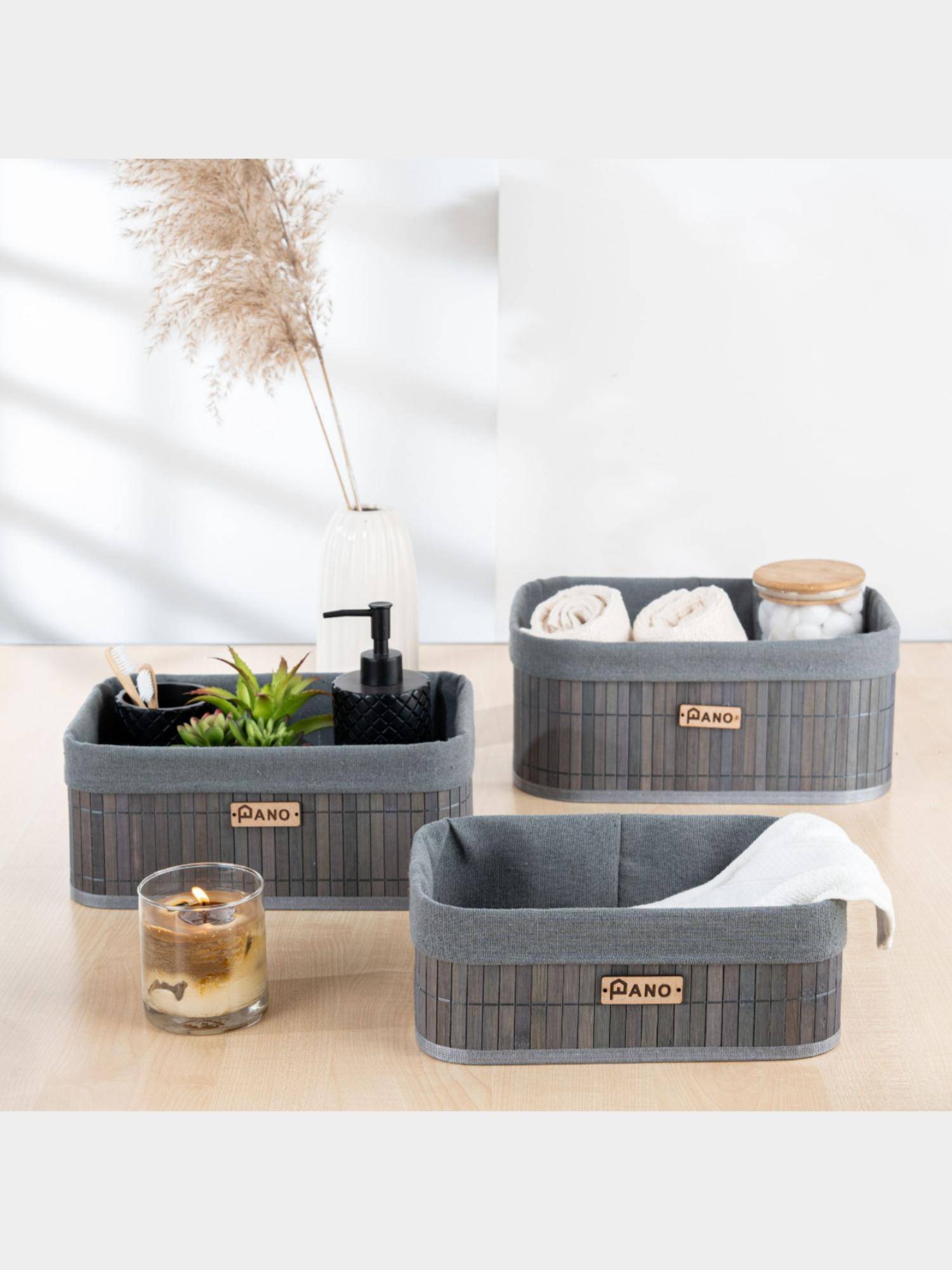 PANO Bathroom Vanity Organizer Basket - Grey (Set of 3)