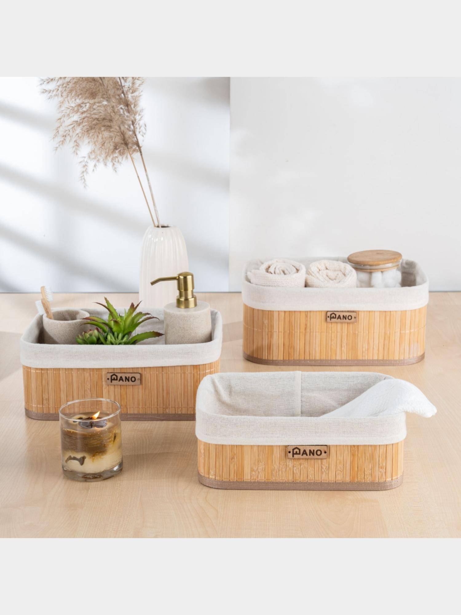PANO Bathroom Vanity Organizer Basket - Natural Beige (Set of 3)