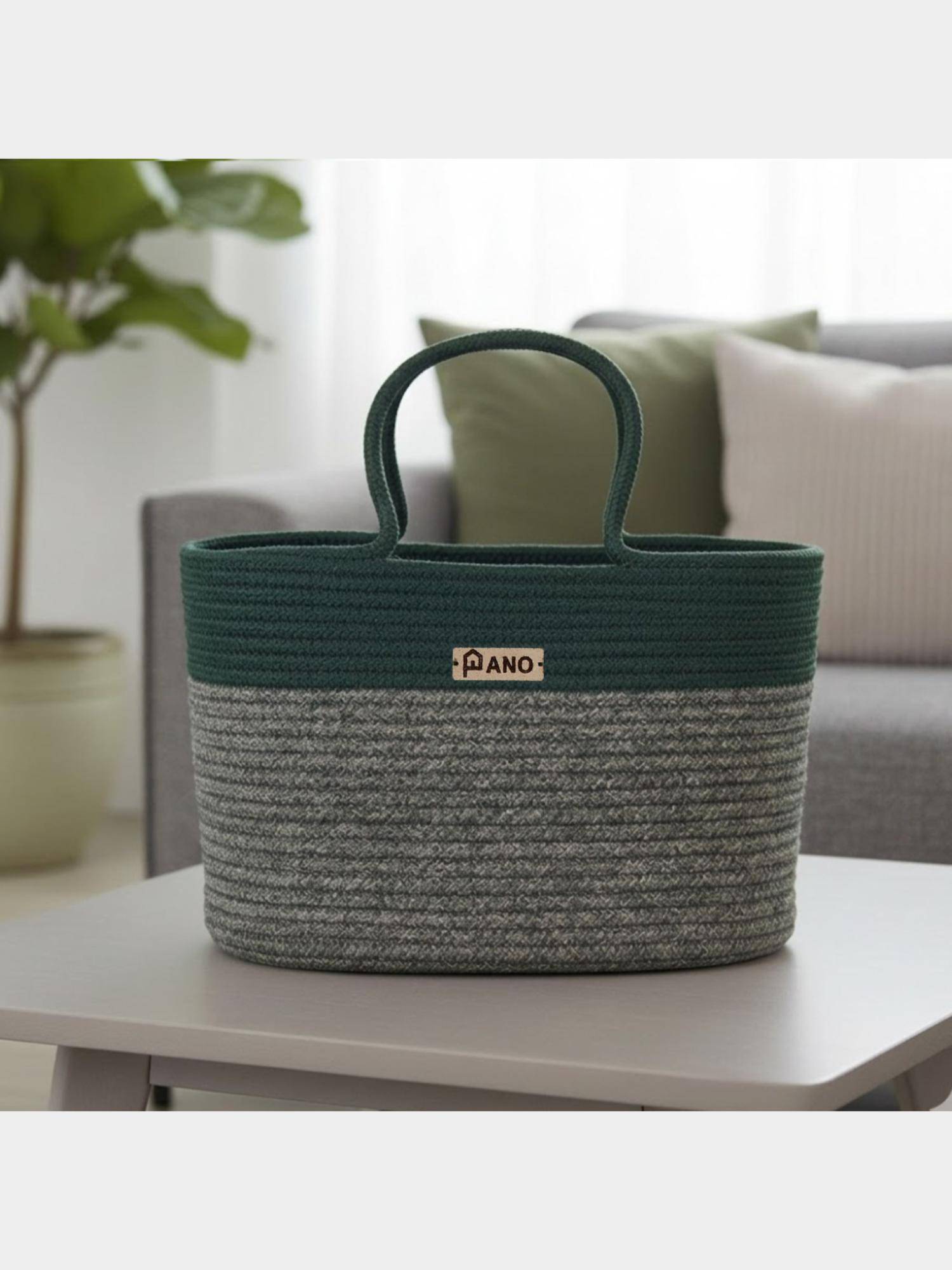PANO Braided Corsica Tote Storage Basket - Green