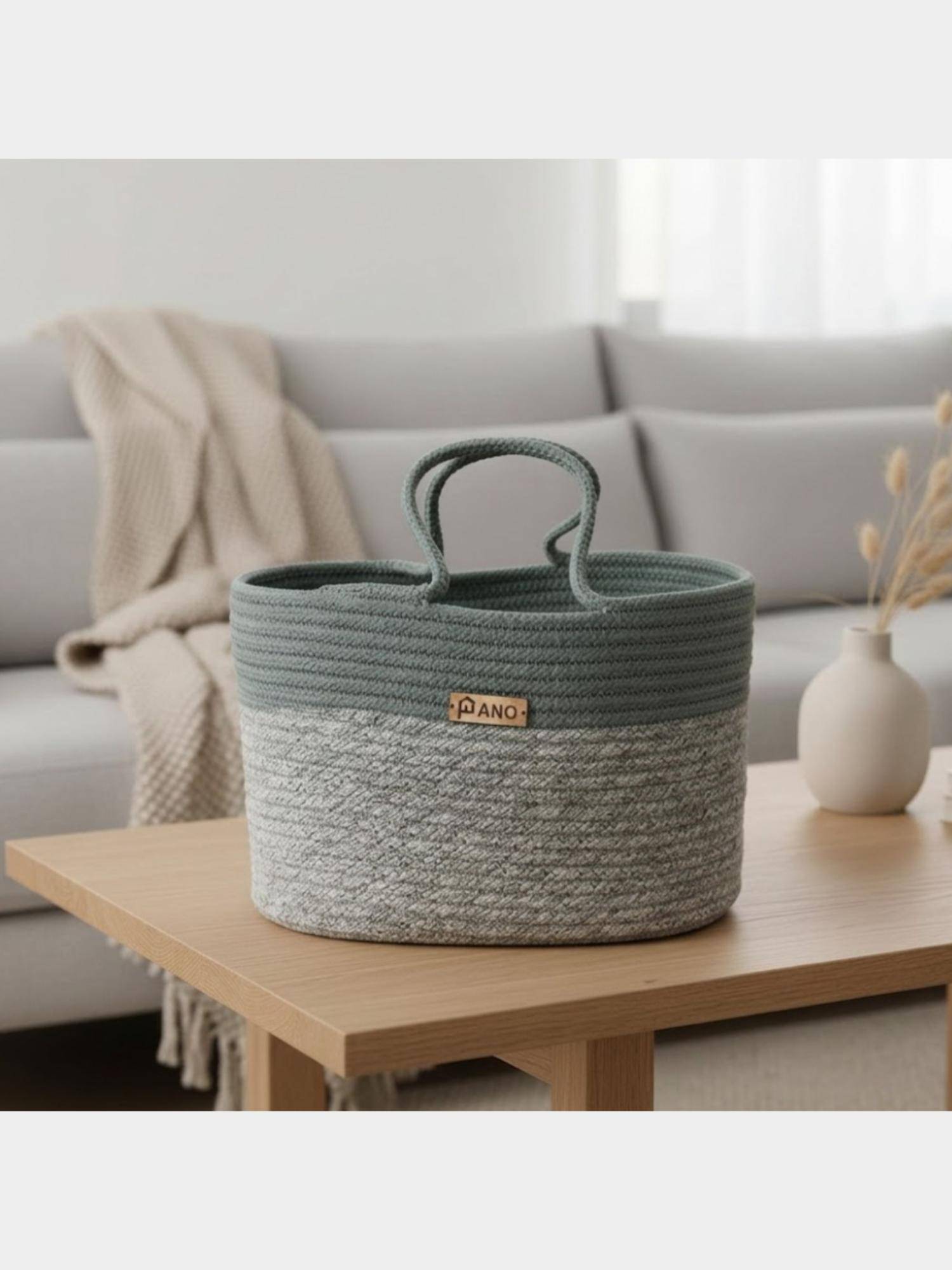 PANO Braided Corsica Tote Storage Basket - Light Grey