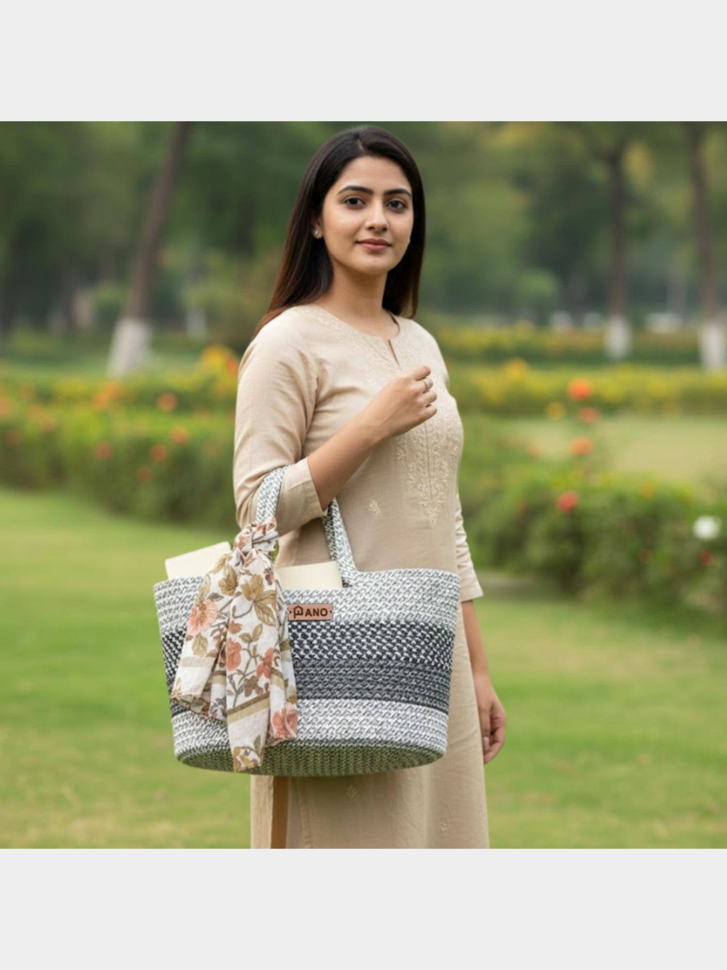 PANO Braided Floris Tote Storage Basket - Grey and Light Grey