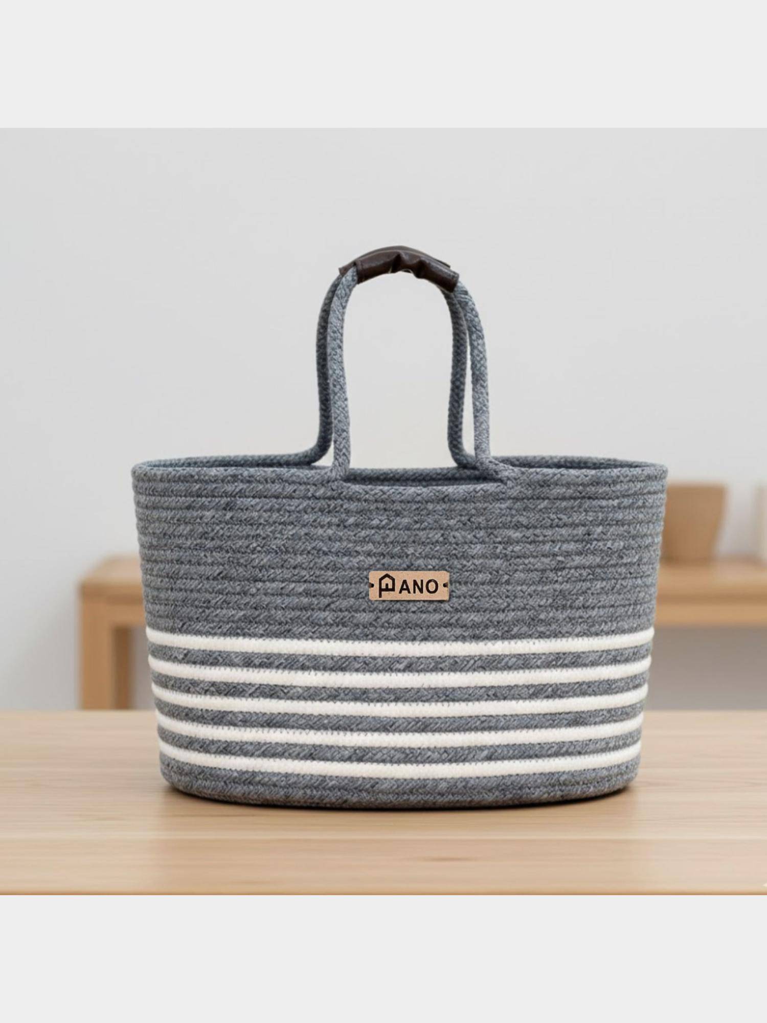PANO Braided Monaco Tote Storage Basket - Ash Grey