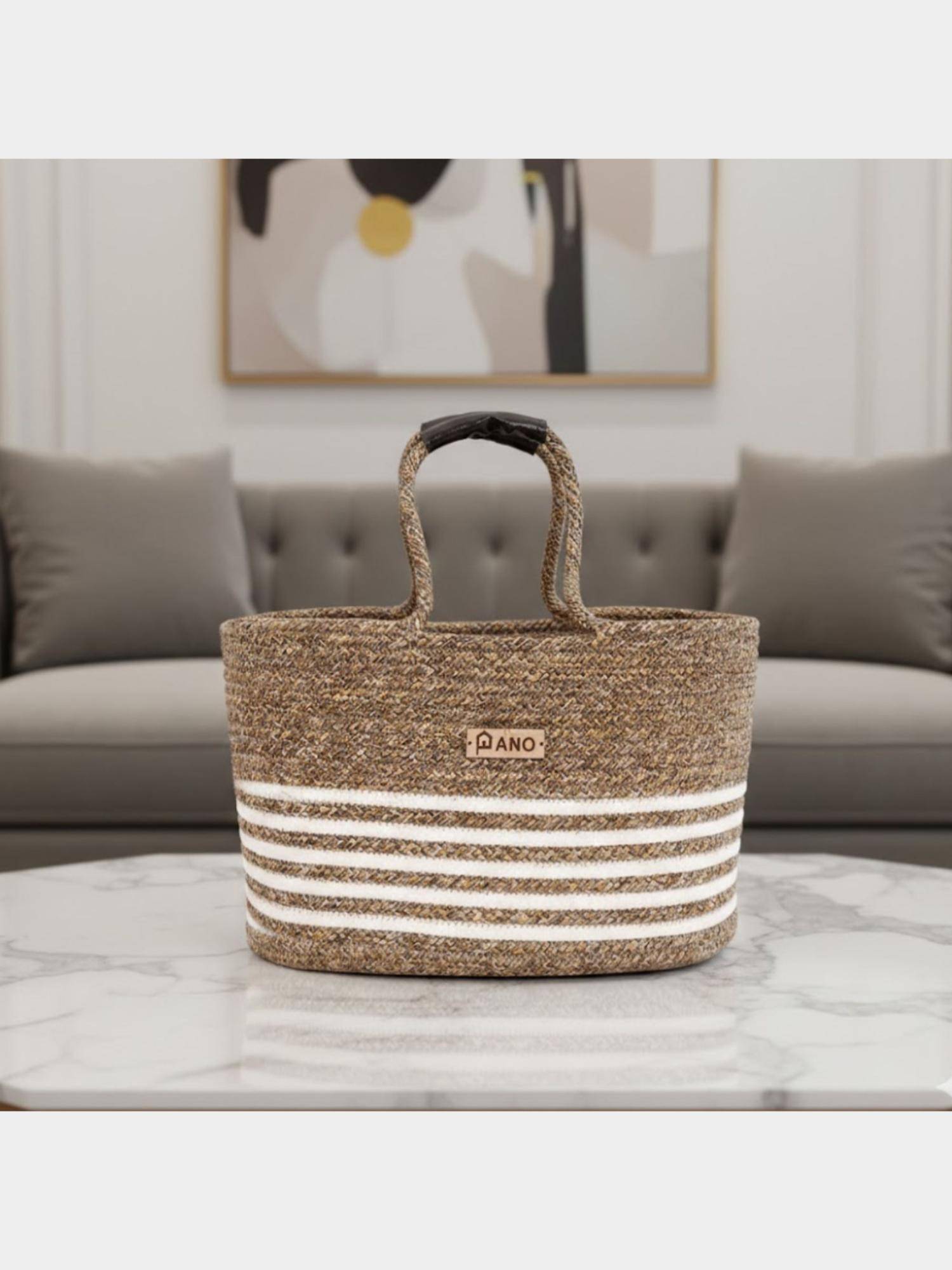 PANO Braided Monaco Tote Storage Basket - Natural Beige