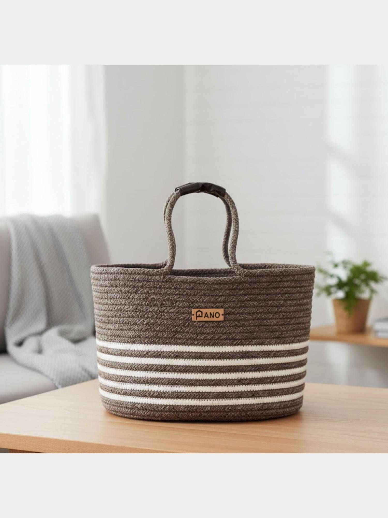 PANO Braided Monaco Tote Storage Basket - Brown
