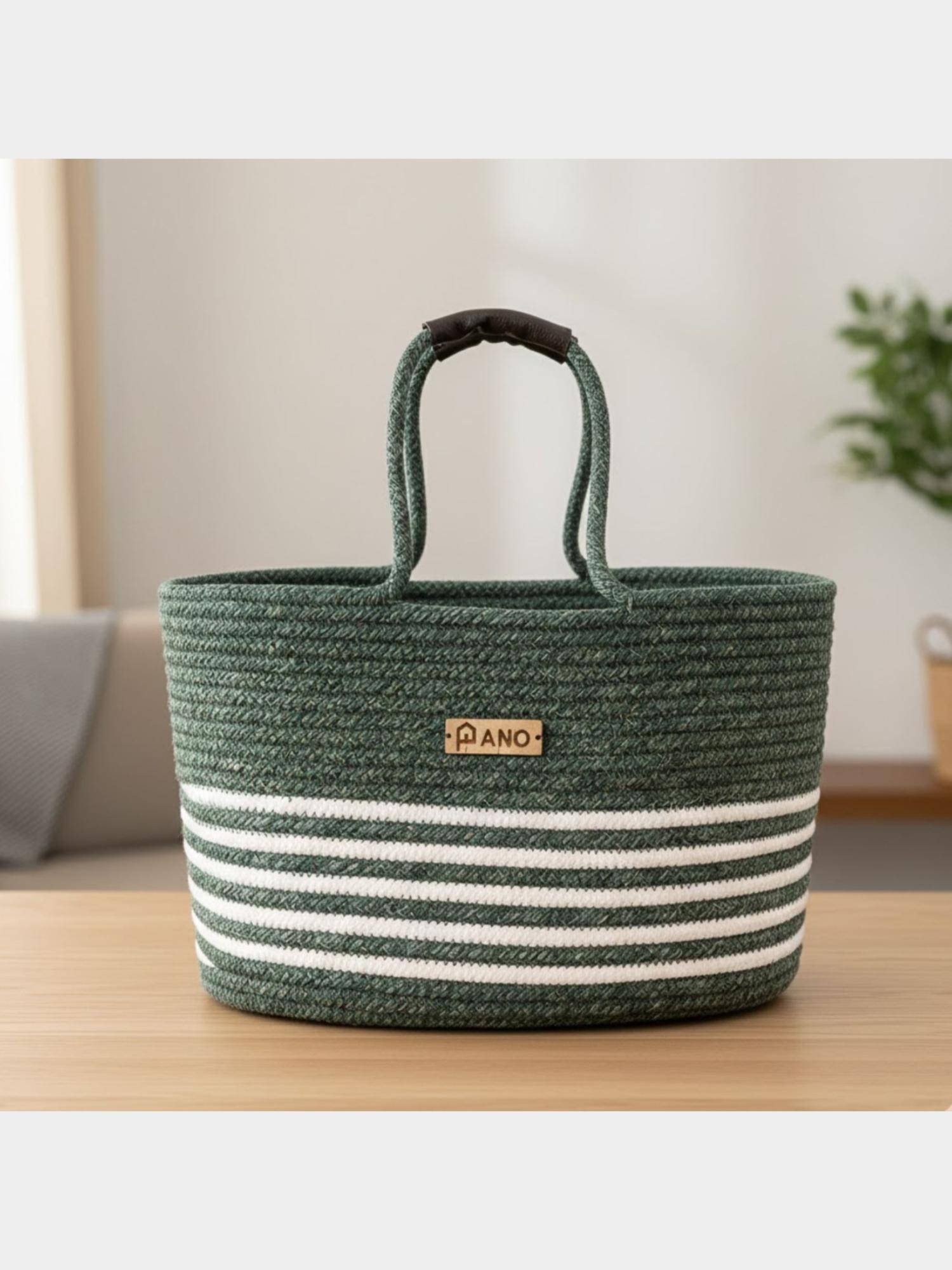 PANO Braided Monaco Tote Storage Basket - Green