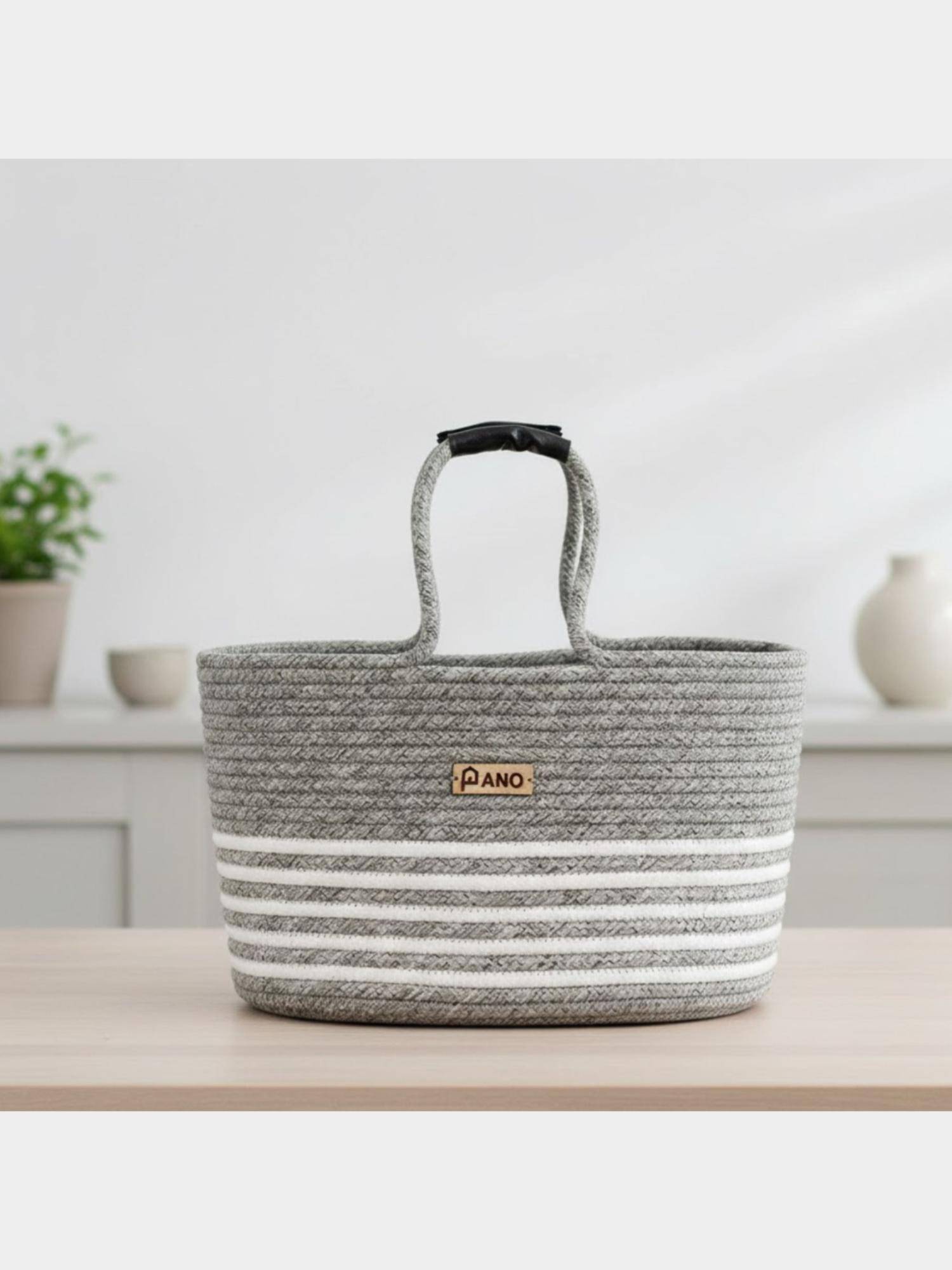 PANO Braided Monaco Tote Storage Basket - Light Grey