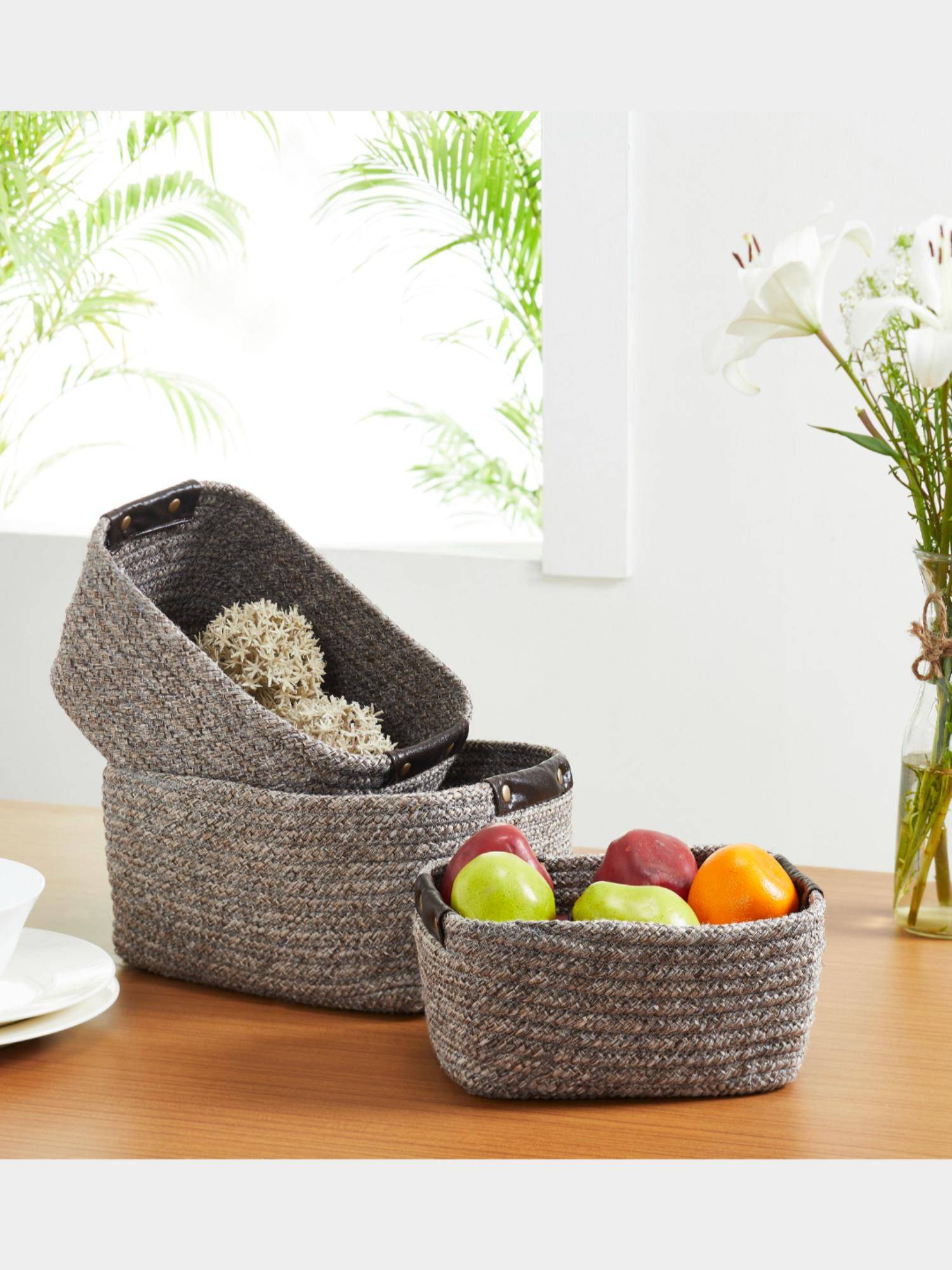 PANO Braided Tri Color Storage Basket - Brown (Set of 3)