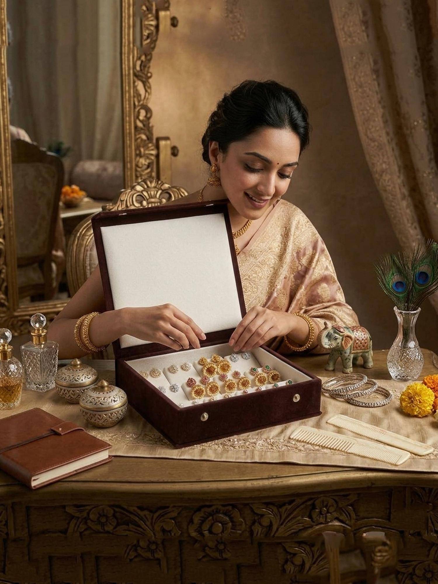 atorakushon Jewellery Organizer Jhumka Earrings Display Case Travel Vanity - Brown