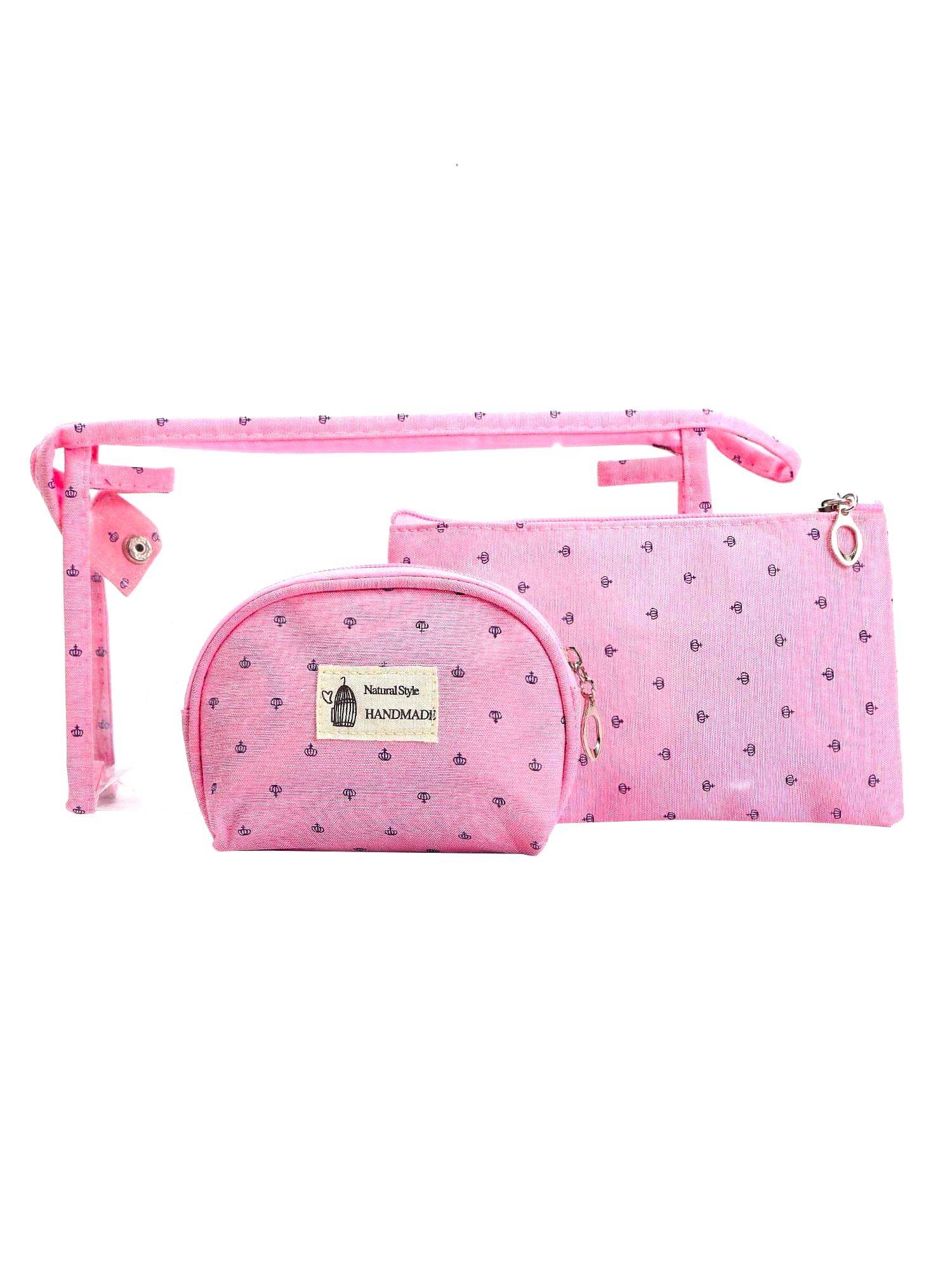 Awestuffs Portable Cosmetic & Toiletry Pouch Set of 3 - Pink