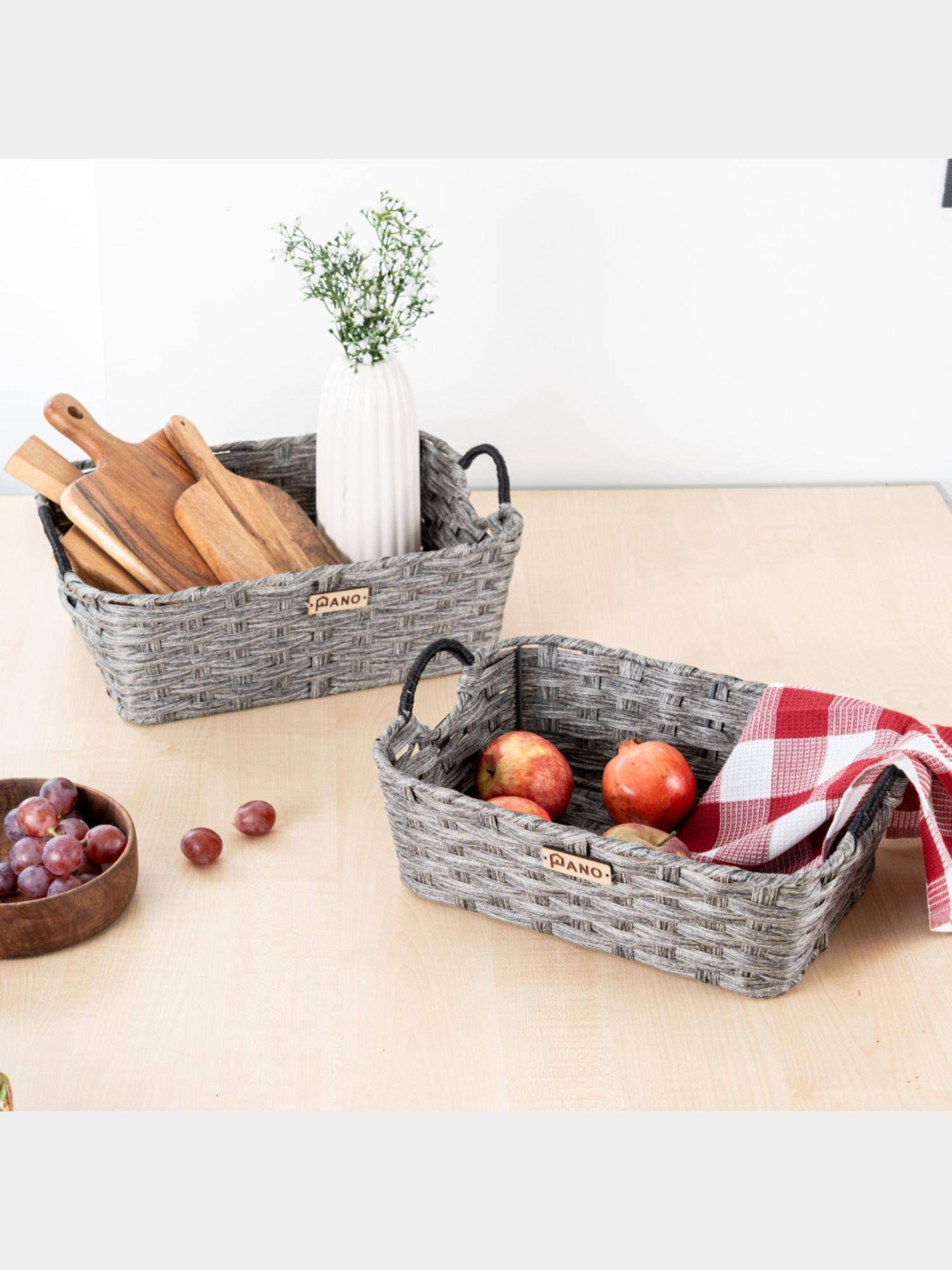 PANO Rectangular Wicker Utility Basket - Charcoal (Set of 2)