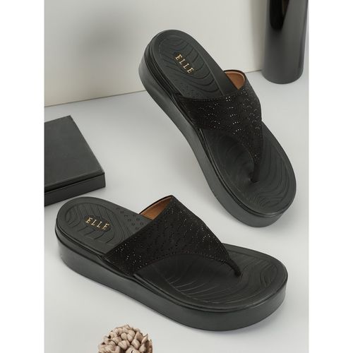 Buy Elle Black Slip On Embellished Comfortable Sandal Online
