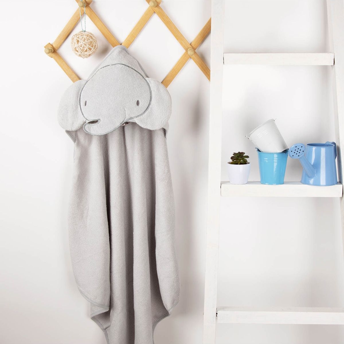 Kicks and Crawl Baby Elephant Hooded Towel - Grey