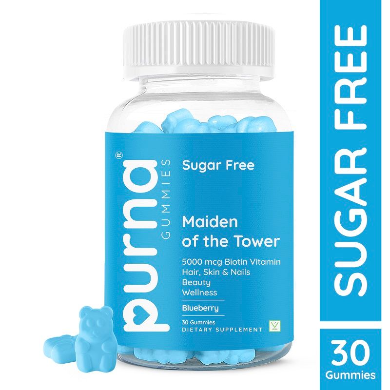 Purna Gummies Biotin Sugarfree for Stronger Hair (30 gummies, Blueberry Flavour)