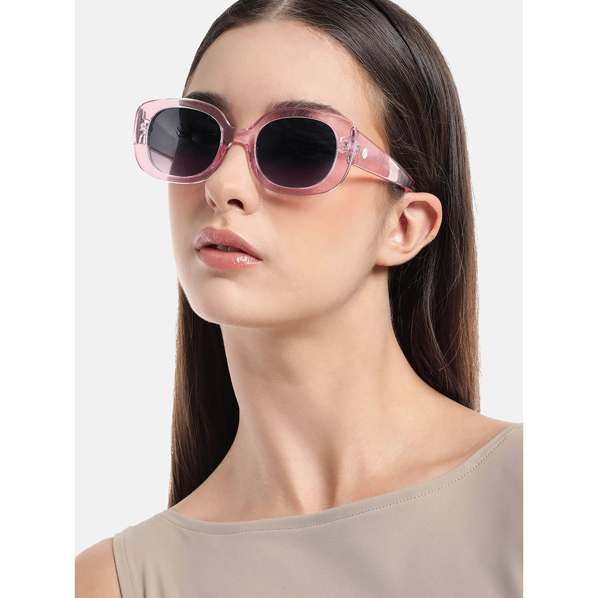 Carlton London Pink Toned with Black Polarized Lens Oval Sunglass - CLSW443 (49)
