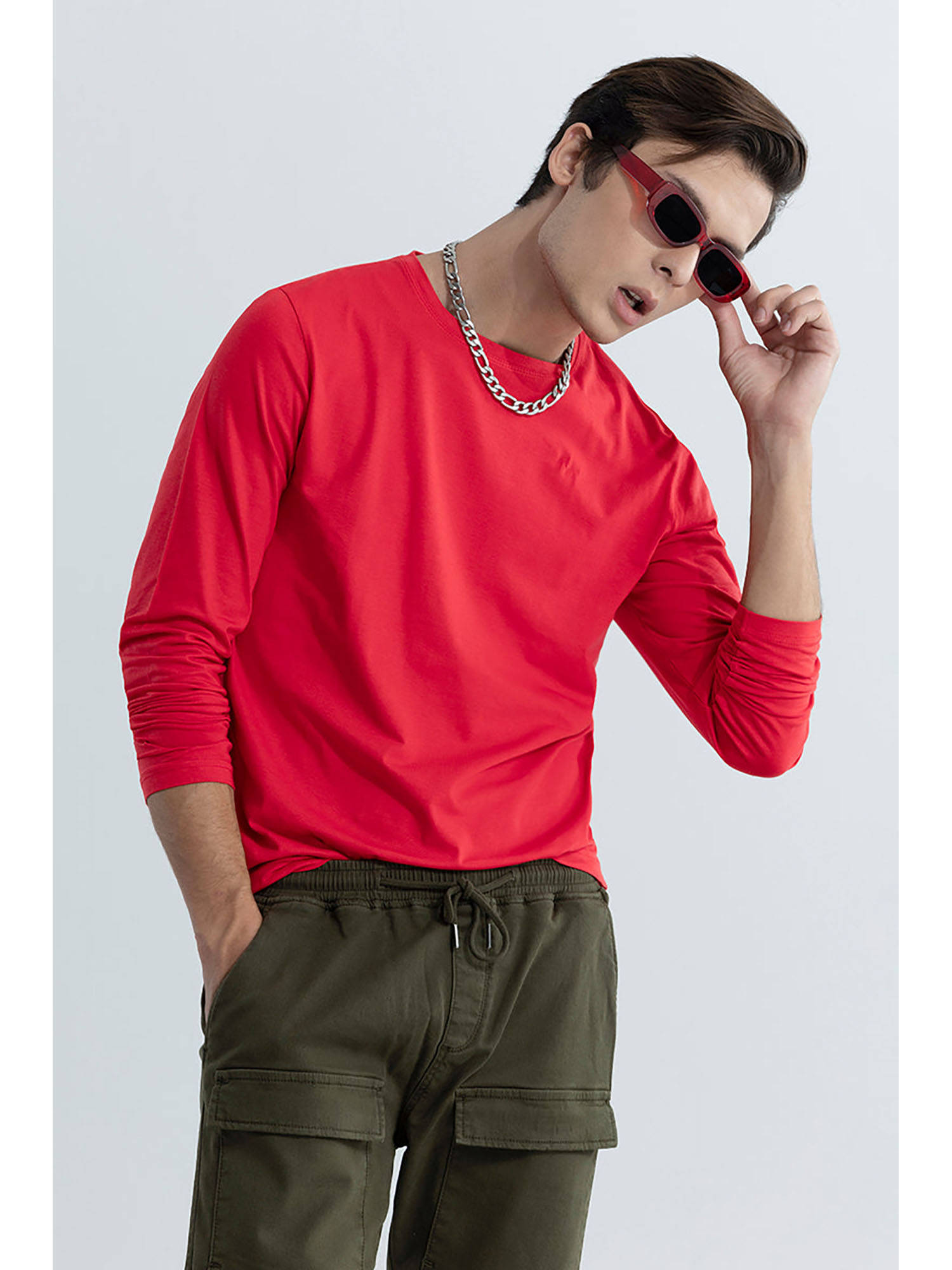 Snitch Red Buy Snitch Men Red Solid Slim Fit T-Shirt Online