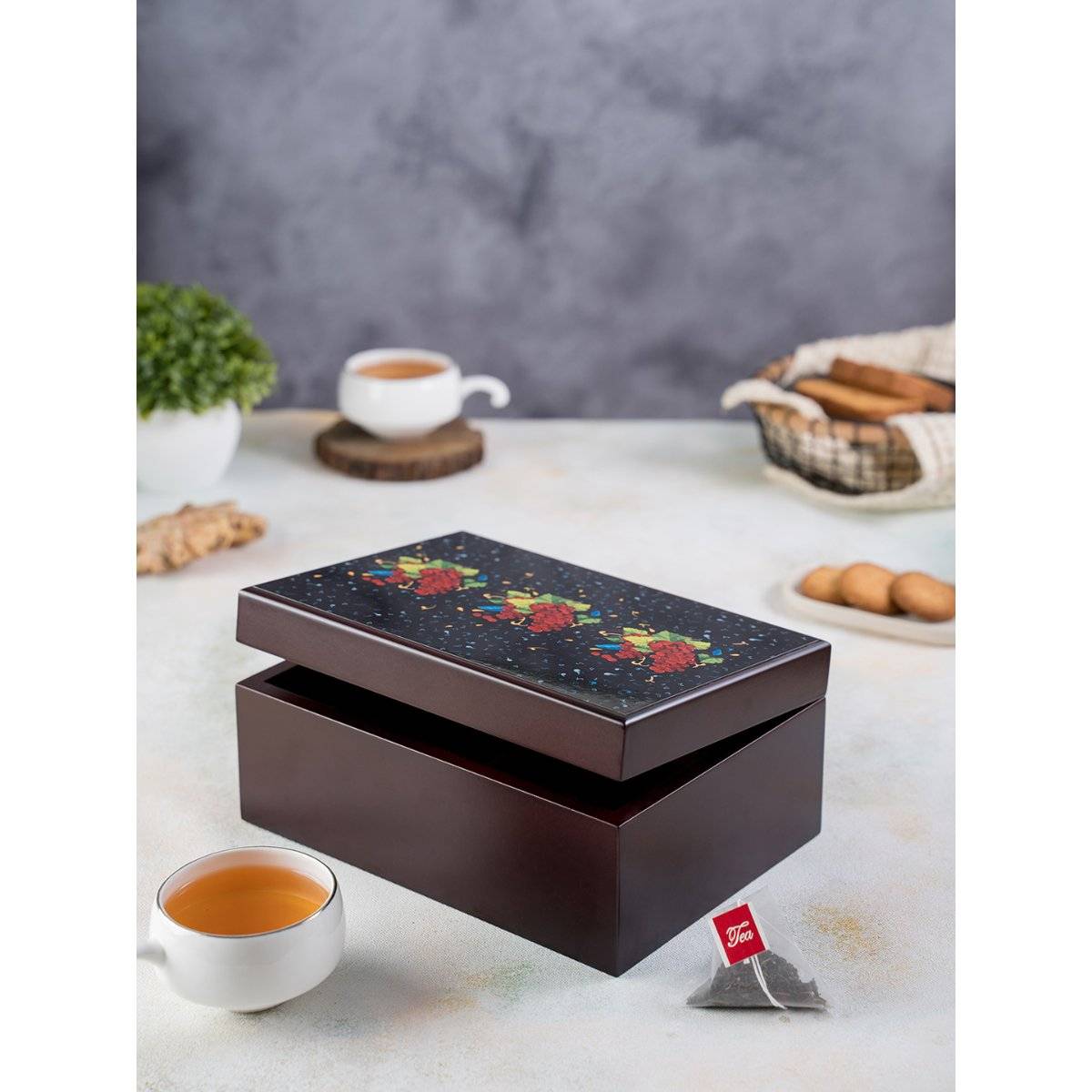 KOLOROBIA Inspired By Italian Grapes Design Luxury Wooden Storage Tea Chest Organizer
