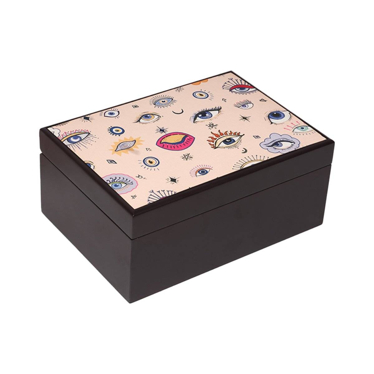 KOLOROBIA Aurora Evil Eye Design Inspiration Decorative Luxury Wooden Tea Storage Chest Organizer