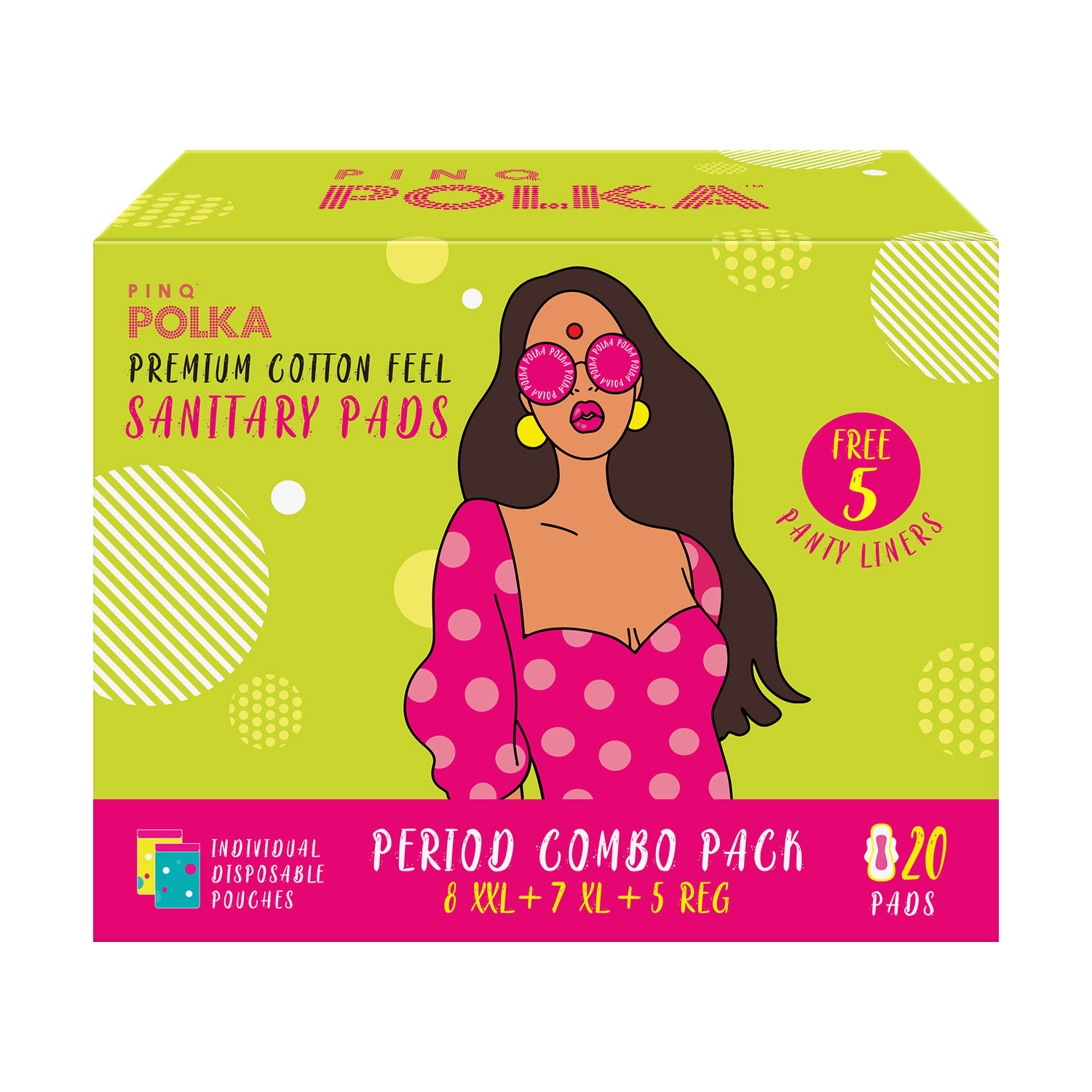 PINQ Polka Premium Period Combo Pack with Individual Disposable Pouch(20 Pcs)