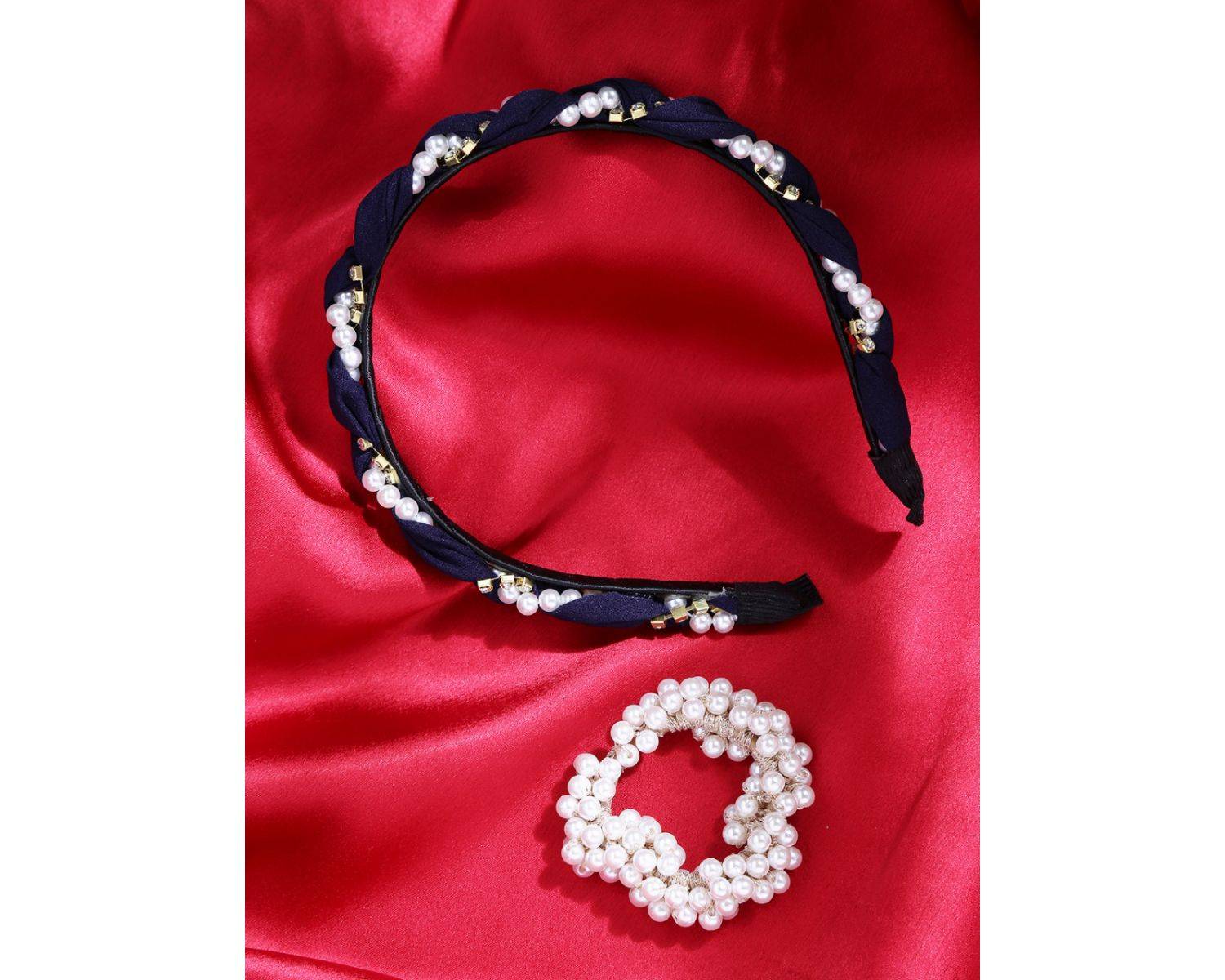 Yellow Chimes Women Black And White Embellished Hair Accessory Set