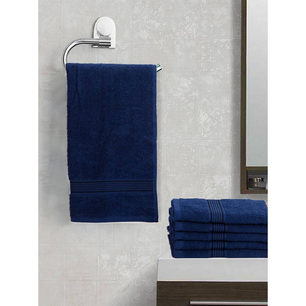 KOPA Quick Dry 100% Cotton Soft Terry Towel -6Pc Hand Towel D'Ross Solid-Navy Blue