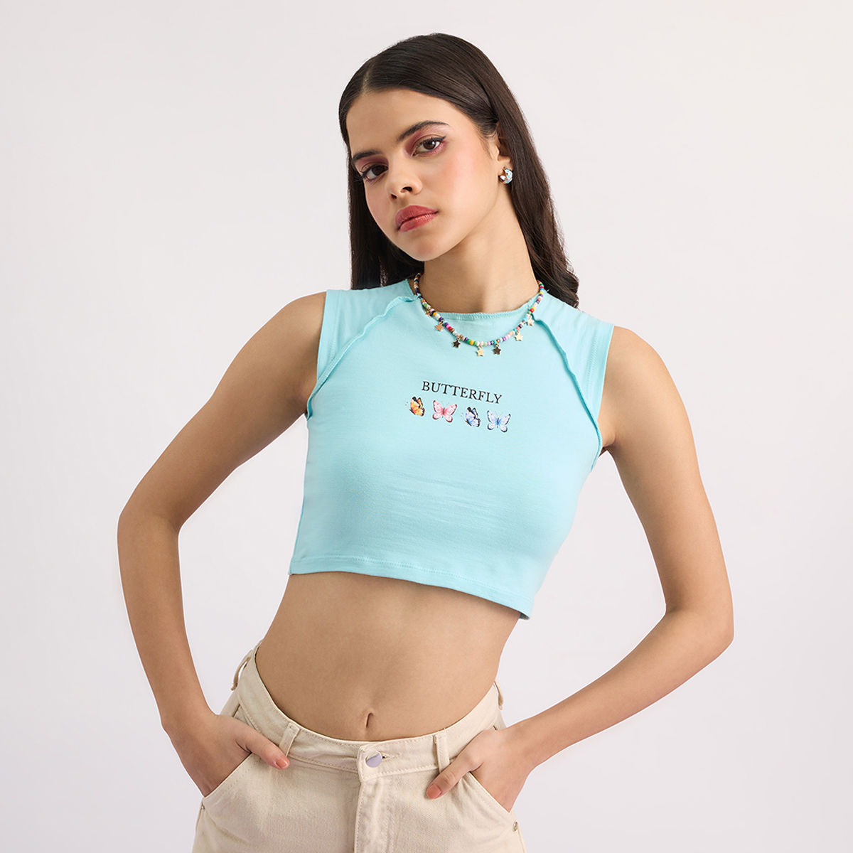 Buy MIXT by Nykaa Fashion Blue V Neck Denim Bralette Crop Top Online
