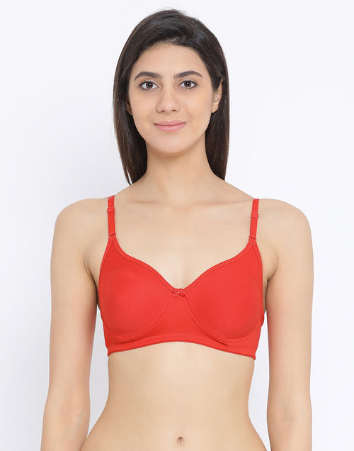 Buy Clovia Cotton Rich Solid Non-Padded Full Cup Wire Free T-shirt Bra -  Dark Red Online