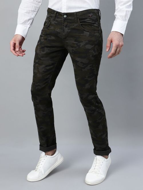 Buy Cantabil Men Olive Green Camouflage Print Stretchable Casual