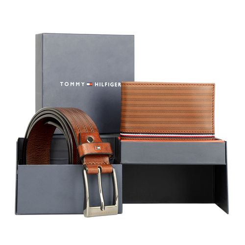Tommy Hilfiger Obidos Mens Leather Belt Wallet Gift Set Brown