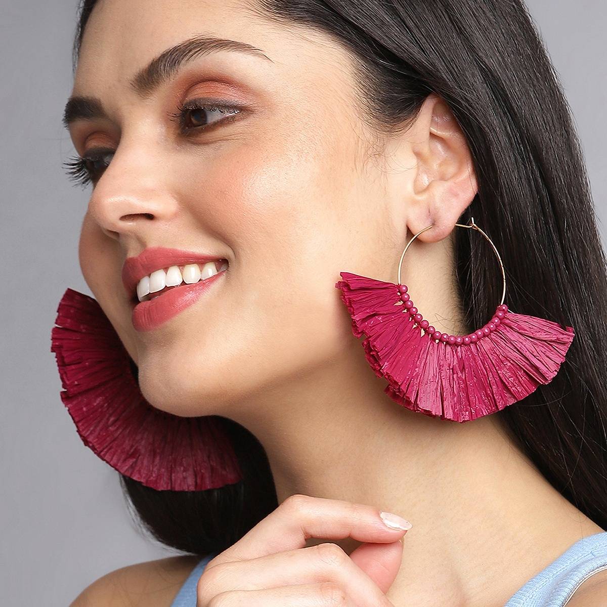 SOHI Women Tassel Hoop Earrings - Red