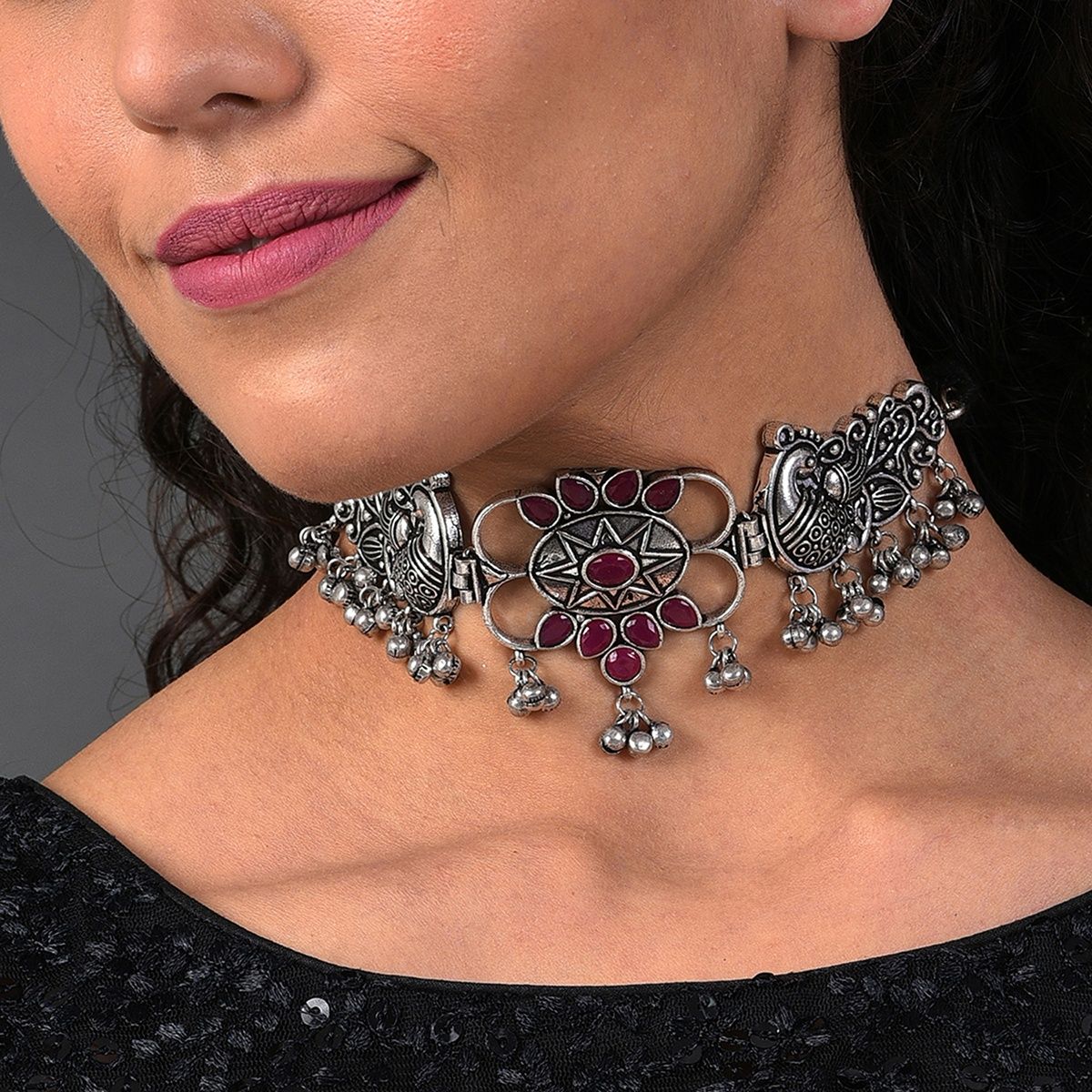 Jaypore Choker SOHI Women Oxidized Choker Necklace Maroon