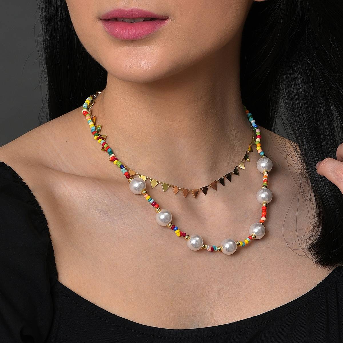 SOHI Women Beaded Multi-Strand Necklace - Multicolour