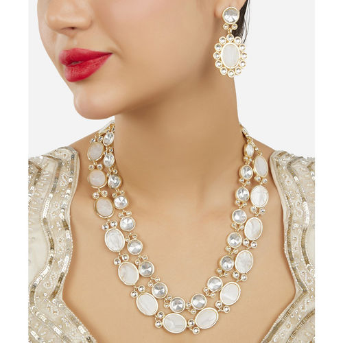 Buy Zaveri Pearls White Stones Mother Of Pearls Necklace Earring