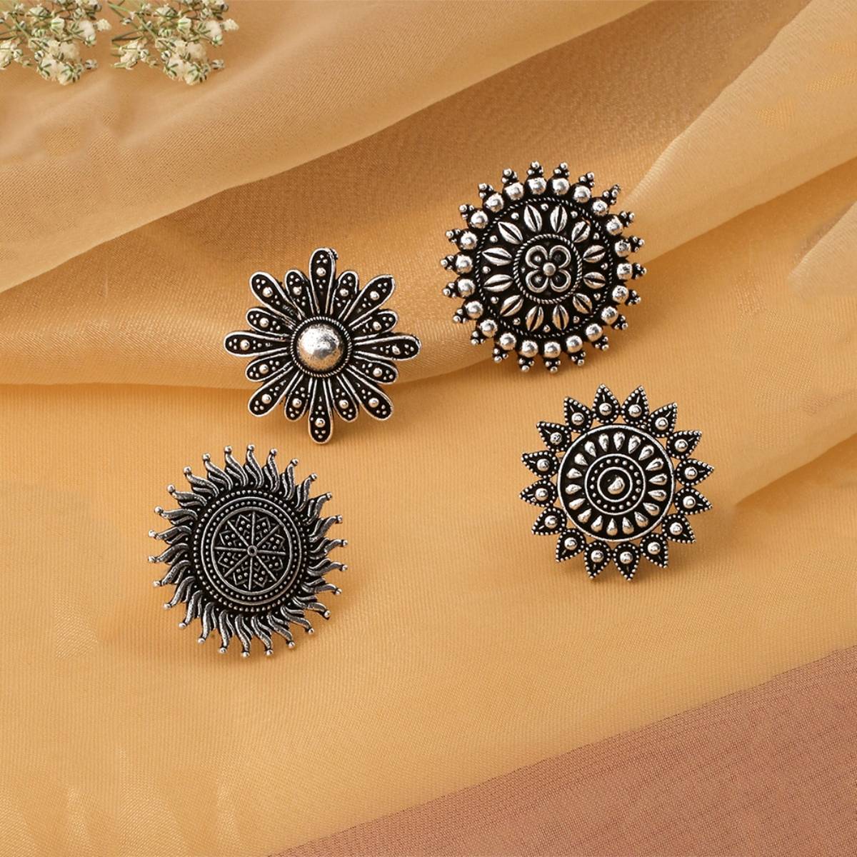 Yellow Chimes Oxidised Adjustable Ring (Pack of 4)