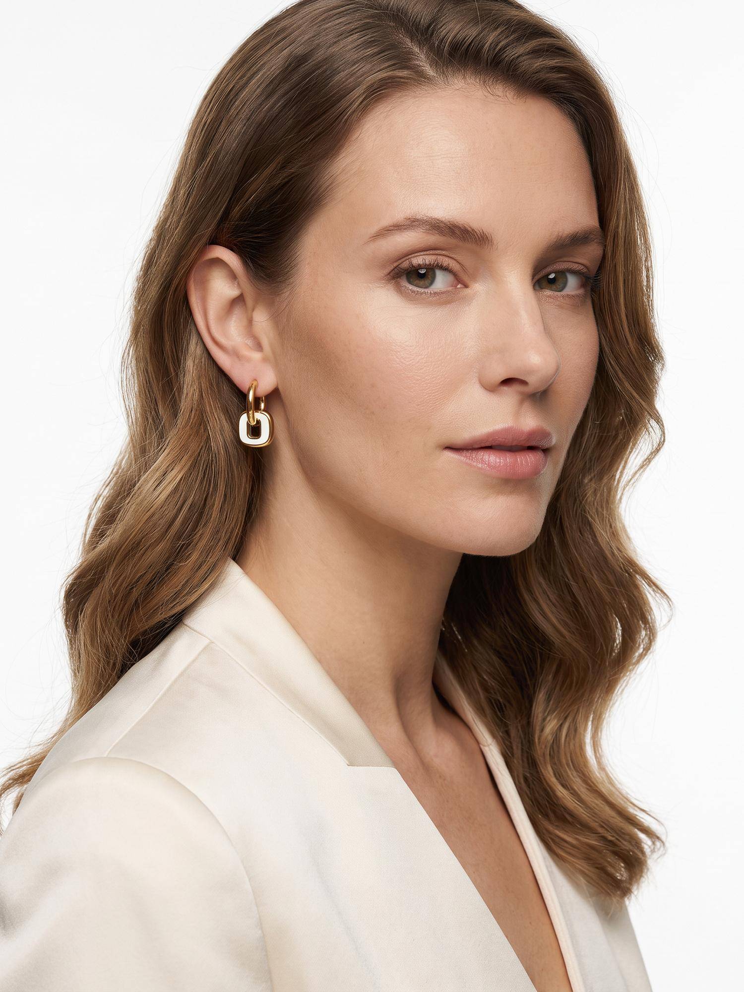 Carlton London Gold Plated Classy Interlocking Hoop Earring