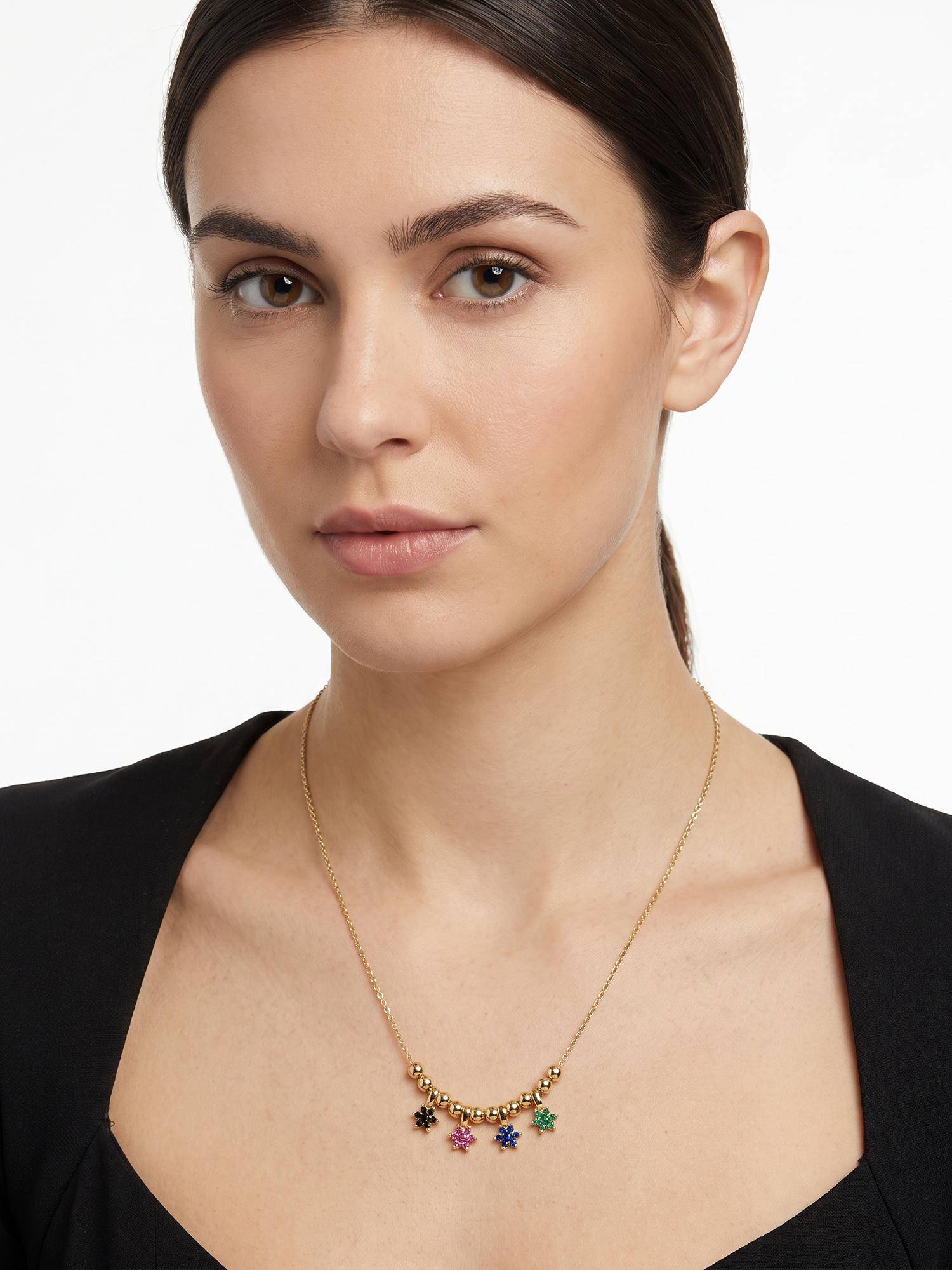 Carlton London Gold Plated Multicolor Cz Studded Floral Charm Necklace