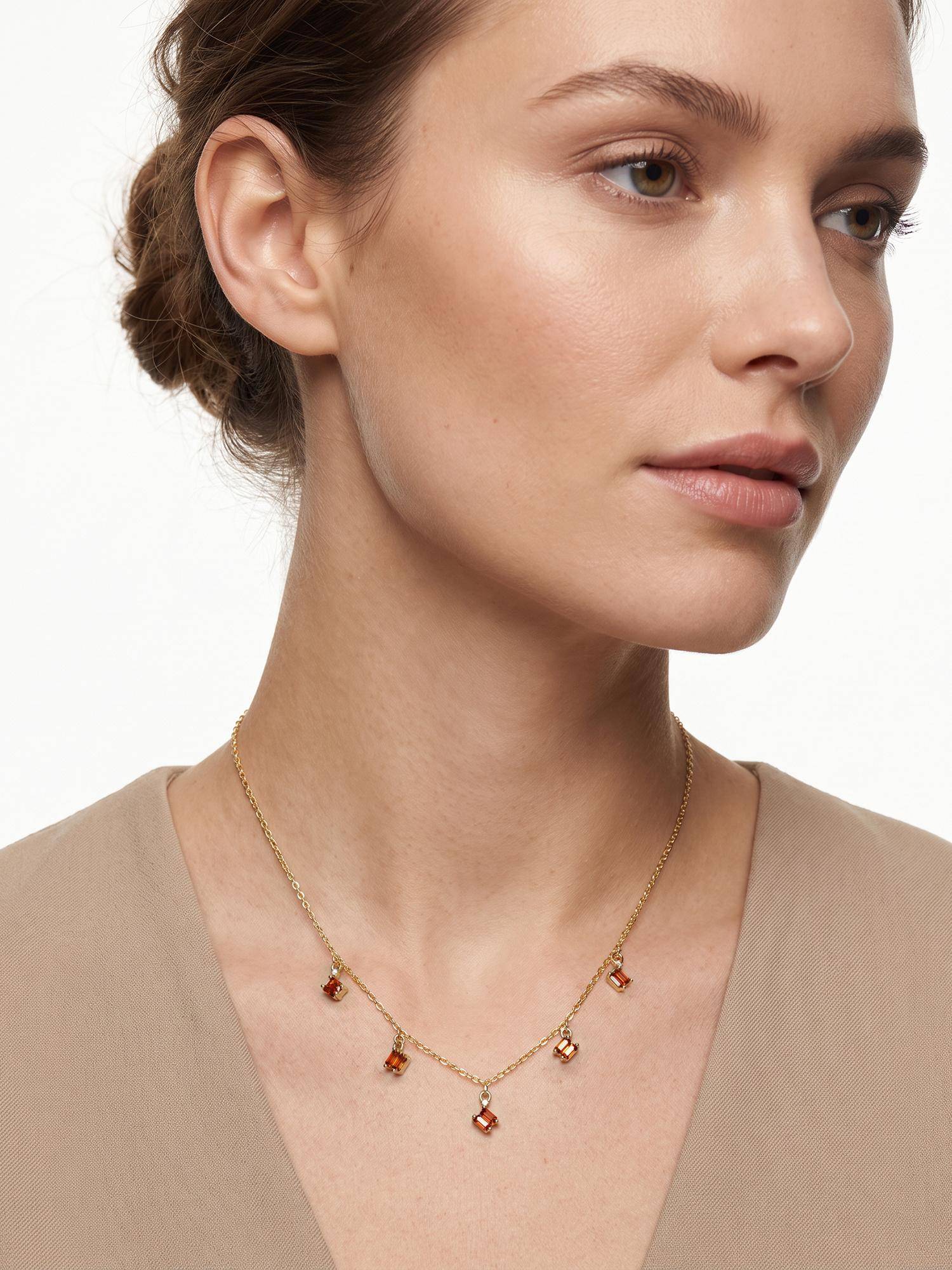 Carlton London Gold Plated Contemporary Dangling Baguette Solitaire Charm Necklace