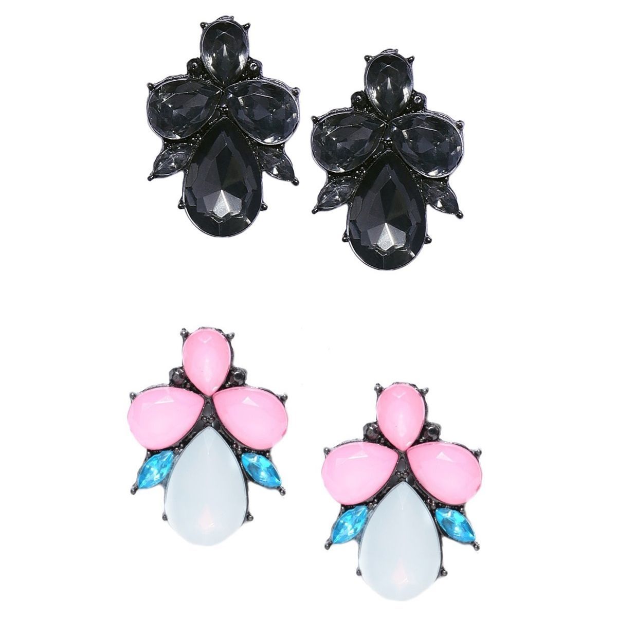 Black And Dark pink Silk thread earrings