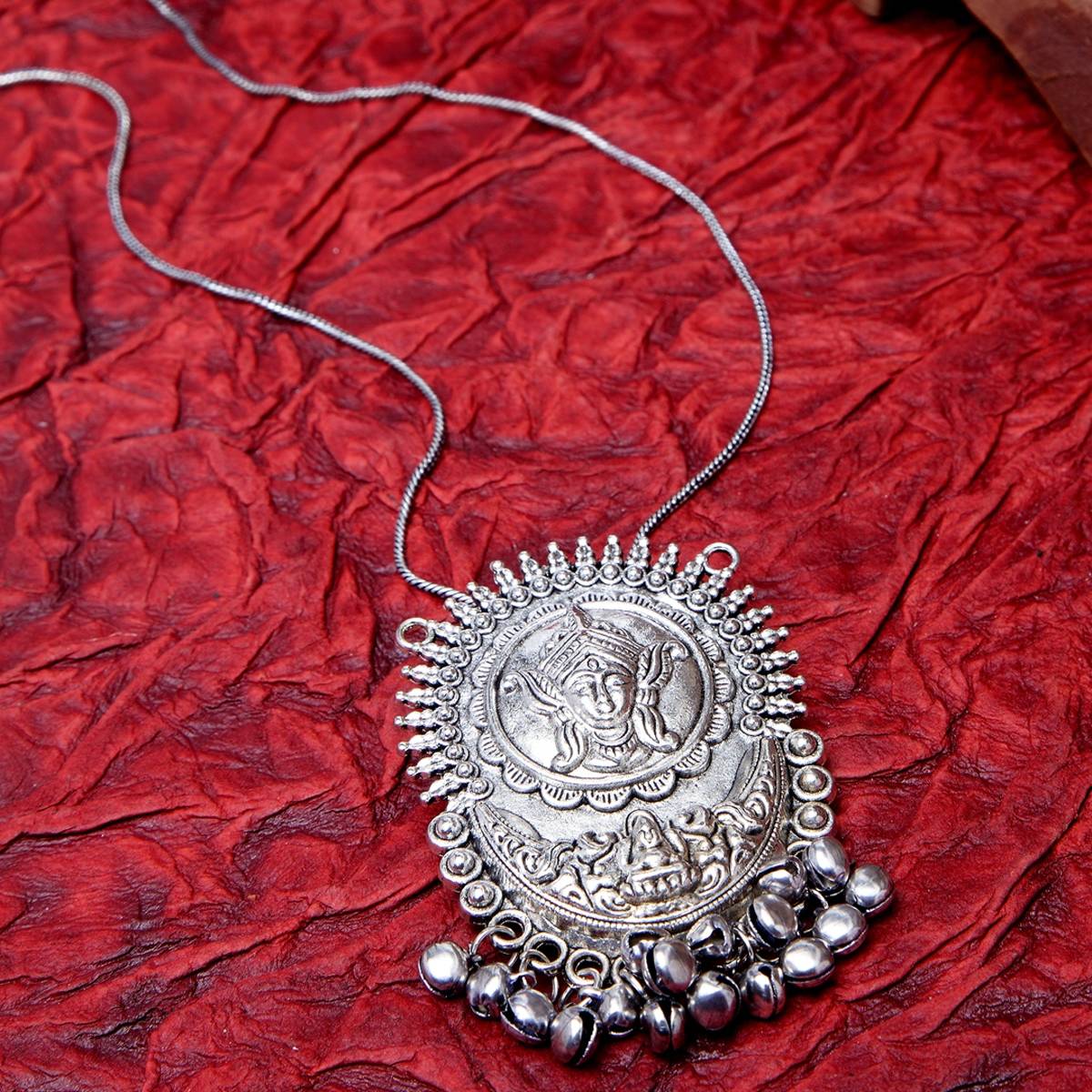 Moedbuille Ghungroo Studded Traditional Temple Design Handcrafted Oxidised Antique Necklace