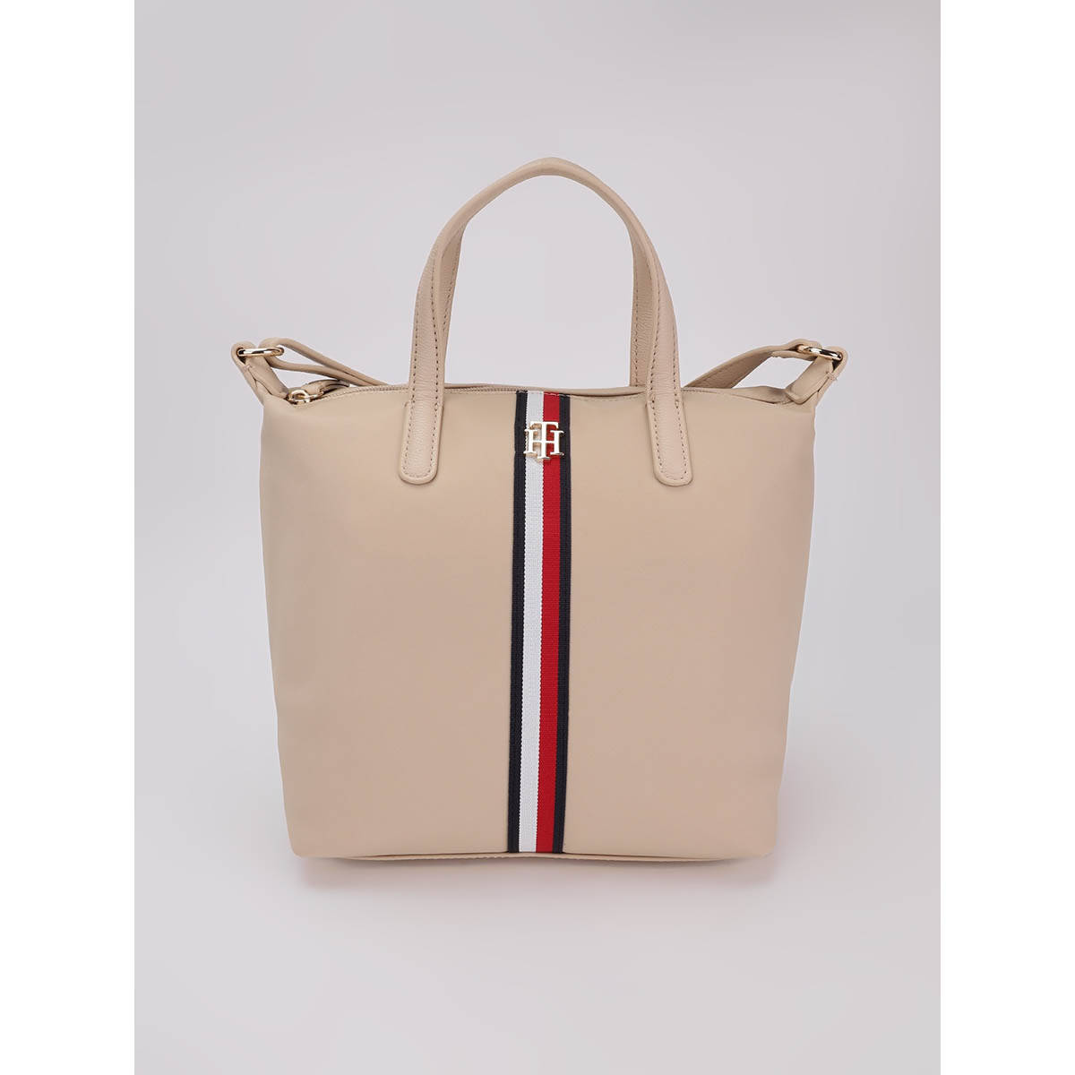 Tommy Hilfiger Solid Beige Nylon Handbag