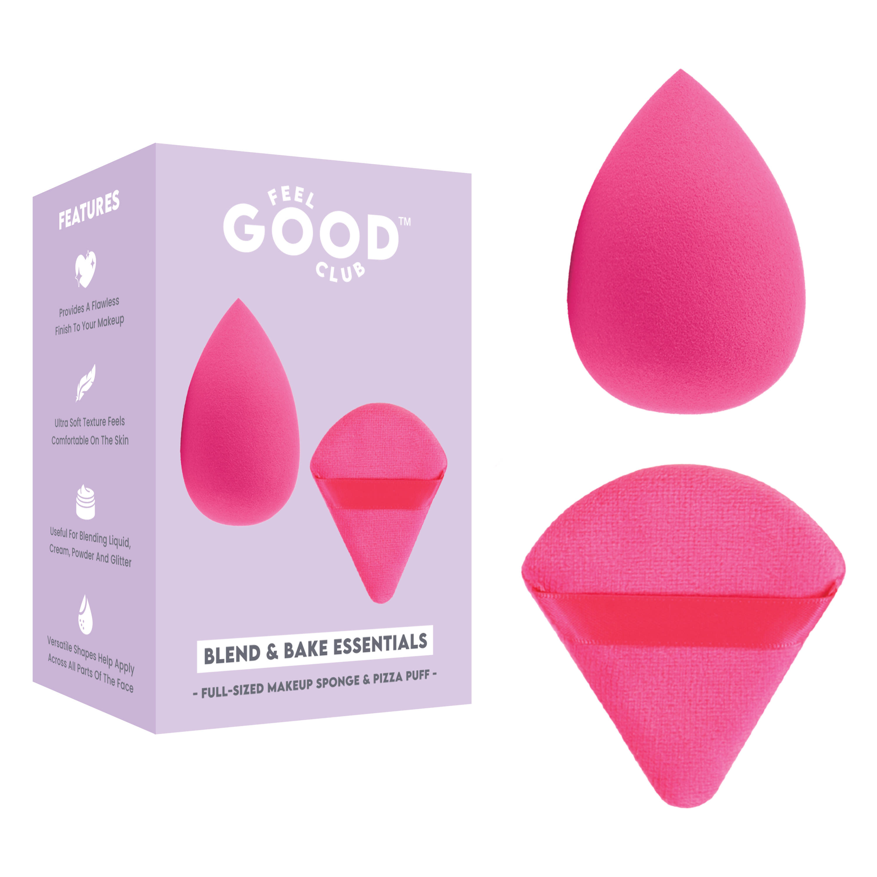 Feel Good Club Makeup Blender & Pizza Powder Puff Set - Beauty Sponges For Foundation Blush Contour