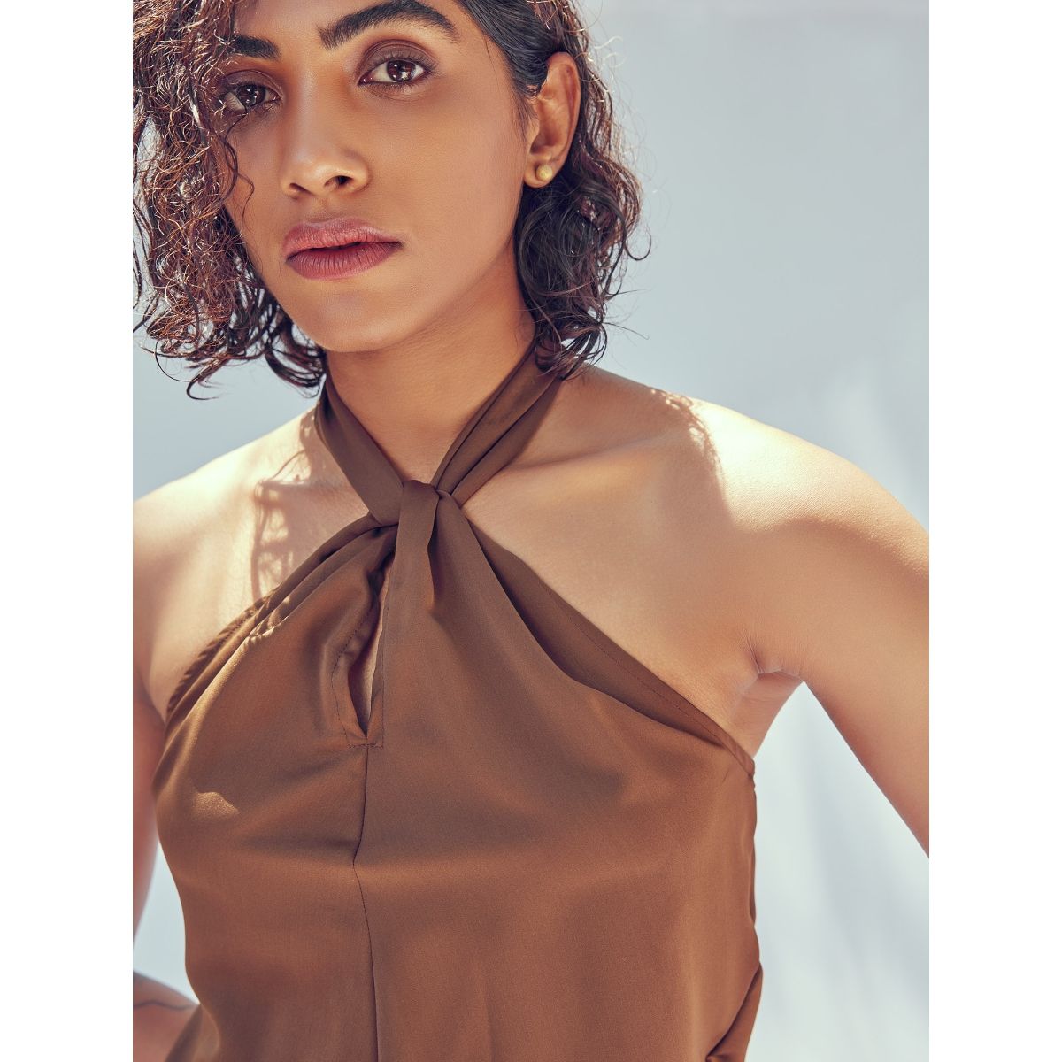 Buy The Label Life Cocoa Satin Halter Neck Brown Top Online