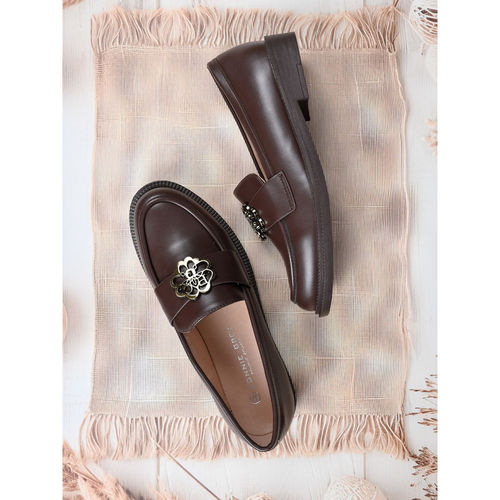 Ronnie Grey Women Brown Solid Western Embellished Loafers (EURO 36)