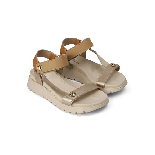 MODARE Women Ankle Strap Flats Sandals Cream (EURO 36)