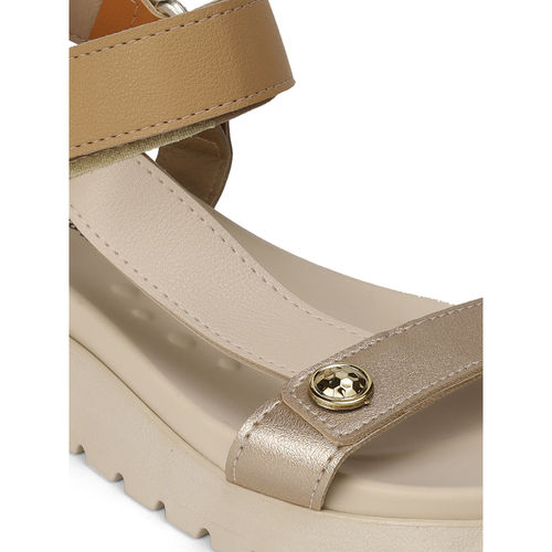 MODARE Women Ankle Strap Flats Sandals Cream (EURO 36)