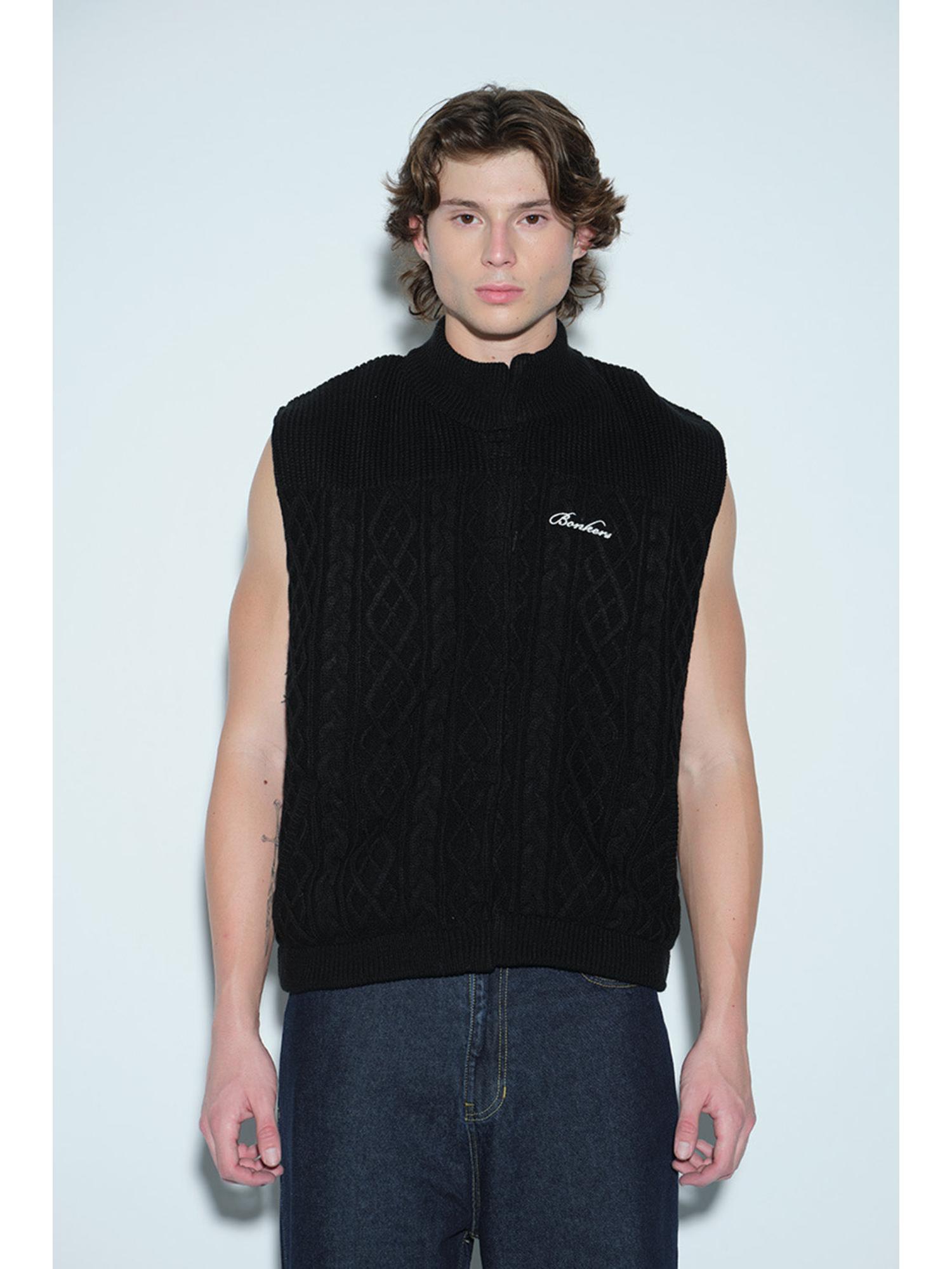 Buy Bonkers Corner Midnight Noir Cable Knit Vest For Men - Black